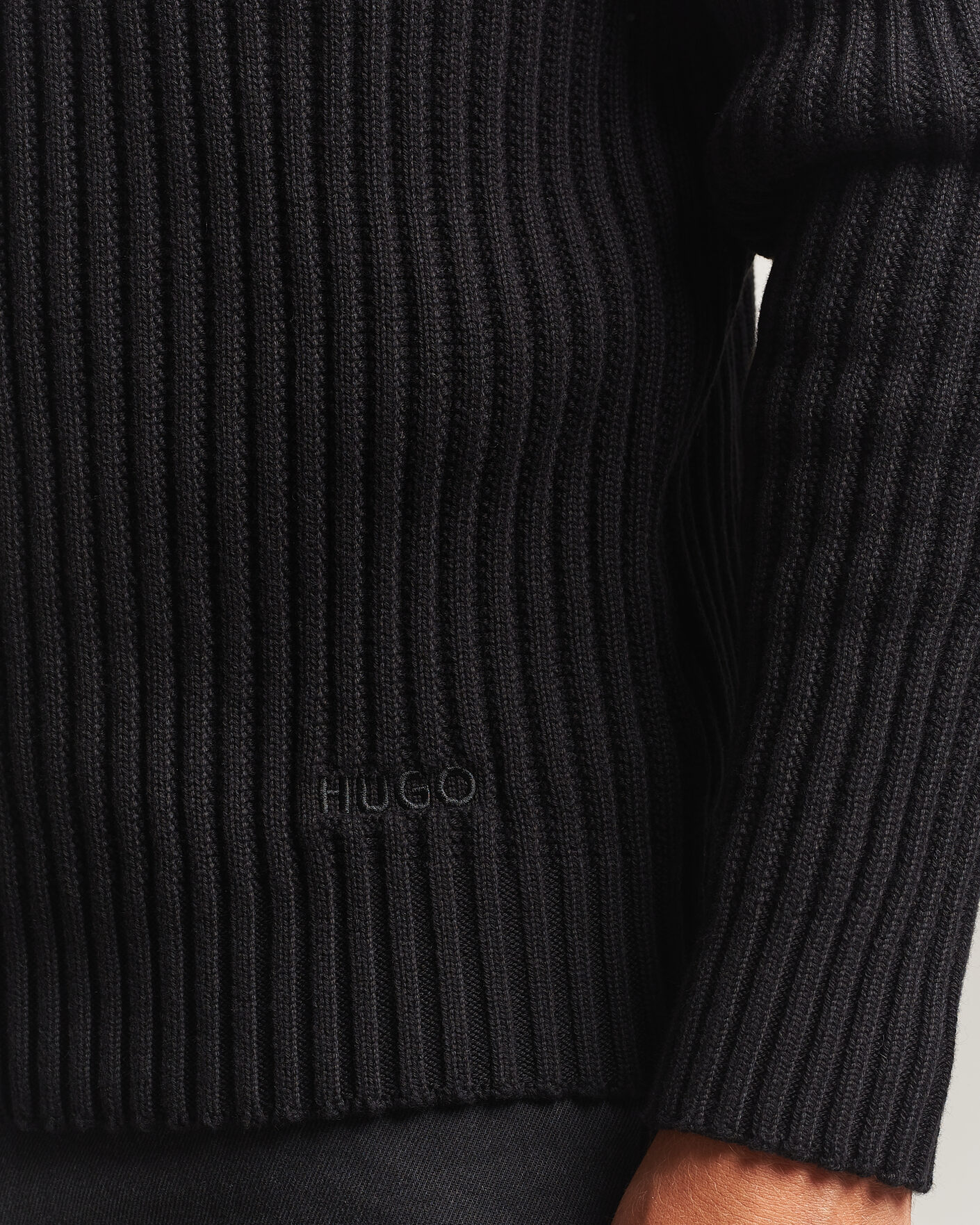 Uomini | Maglieria | HUGO | Sribban Cotton Knitted Sweater Black