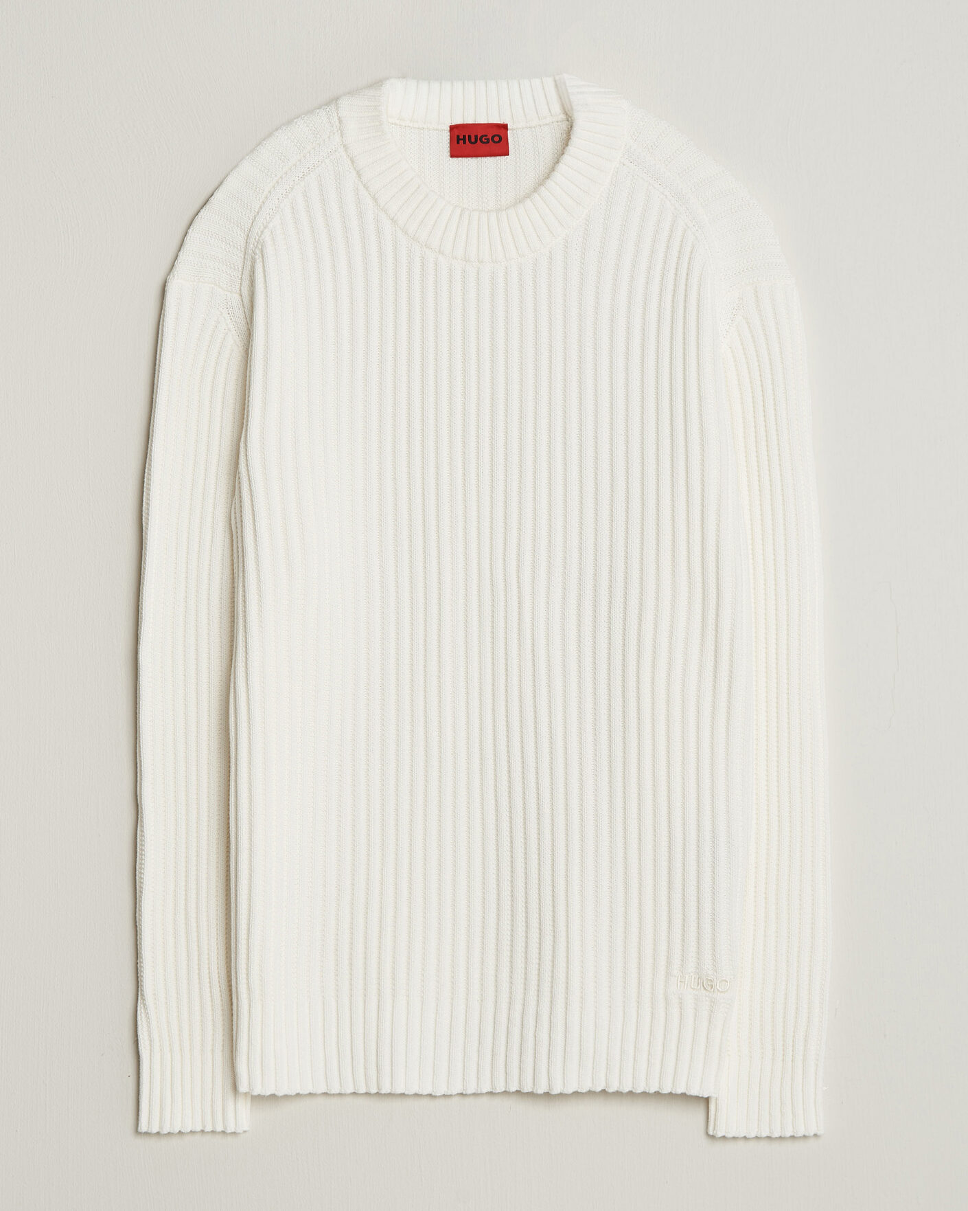 Uomini | Maglieria | HUGO | Sribban Cotton Knitted Sweater Natural
