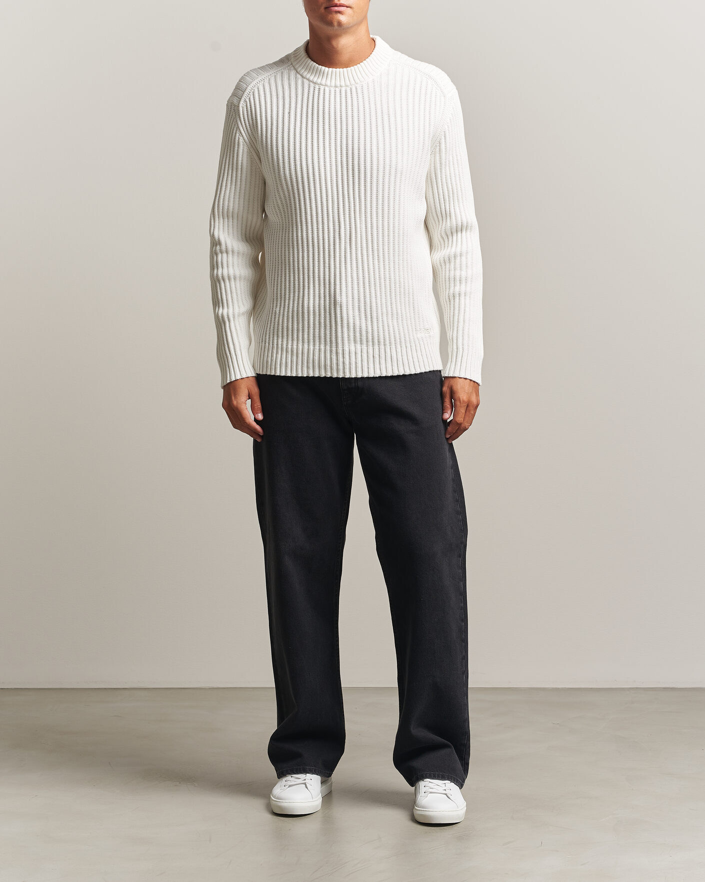 Uomini | Maglieria | HUGO | Sribban Cotton Knitted Sweater Natural