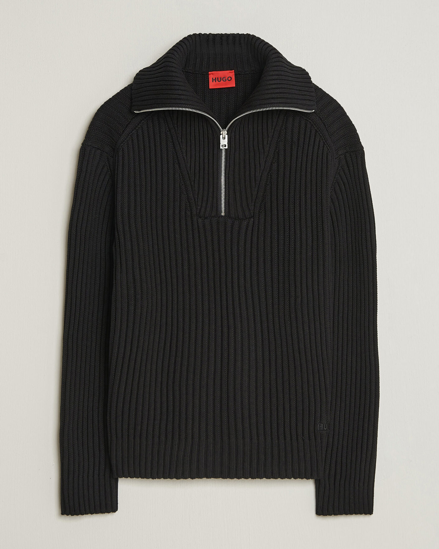 Uomini | Maglieria | HUGO | Srtithon Cotton Knitted Half Zip Black