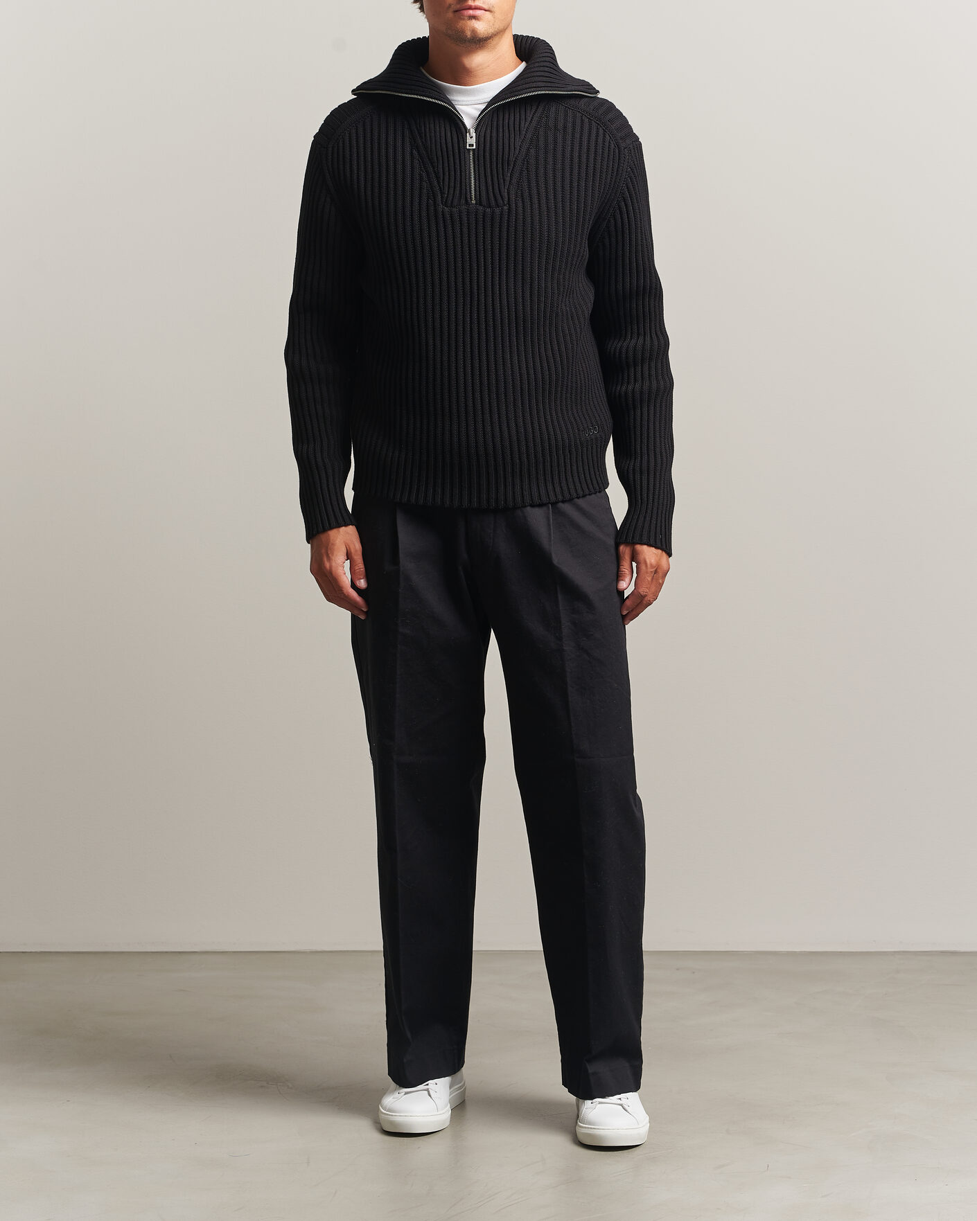 Uomini | Maglieria | HUGO | Srtithon Cotton Knitted Half Zip Black
