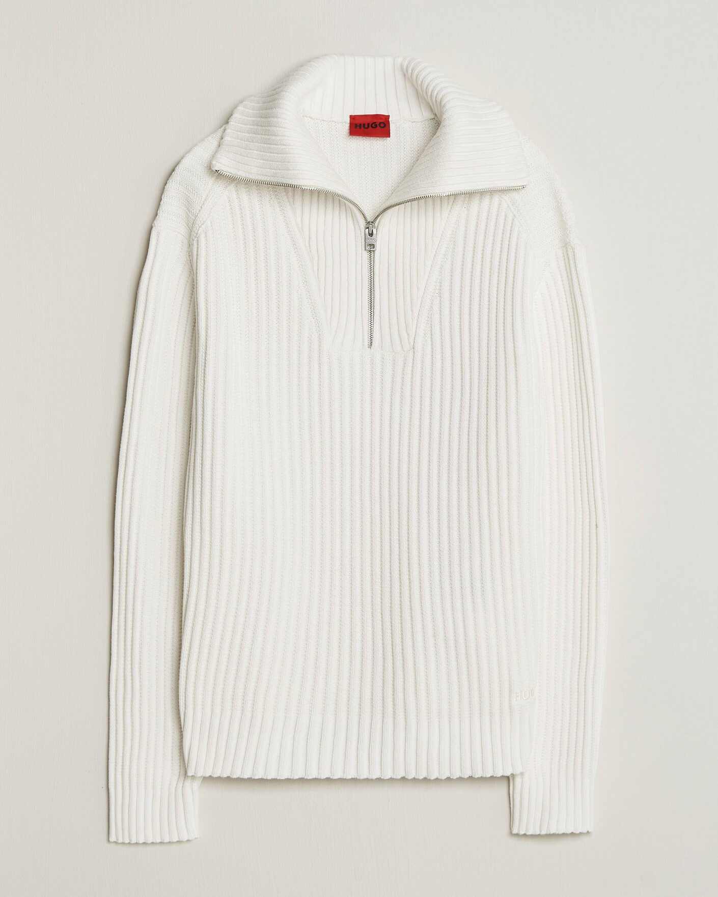 Uomini | Maglieria | HUGO | Srtithon Cotton Knitted Half Zip Natural
