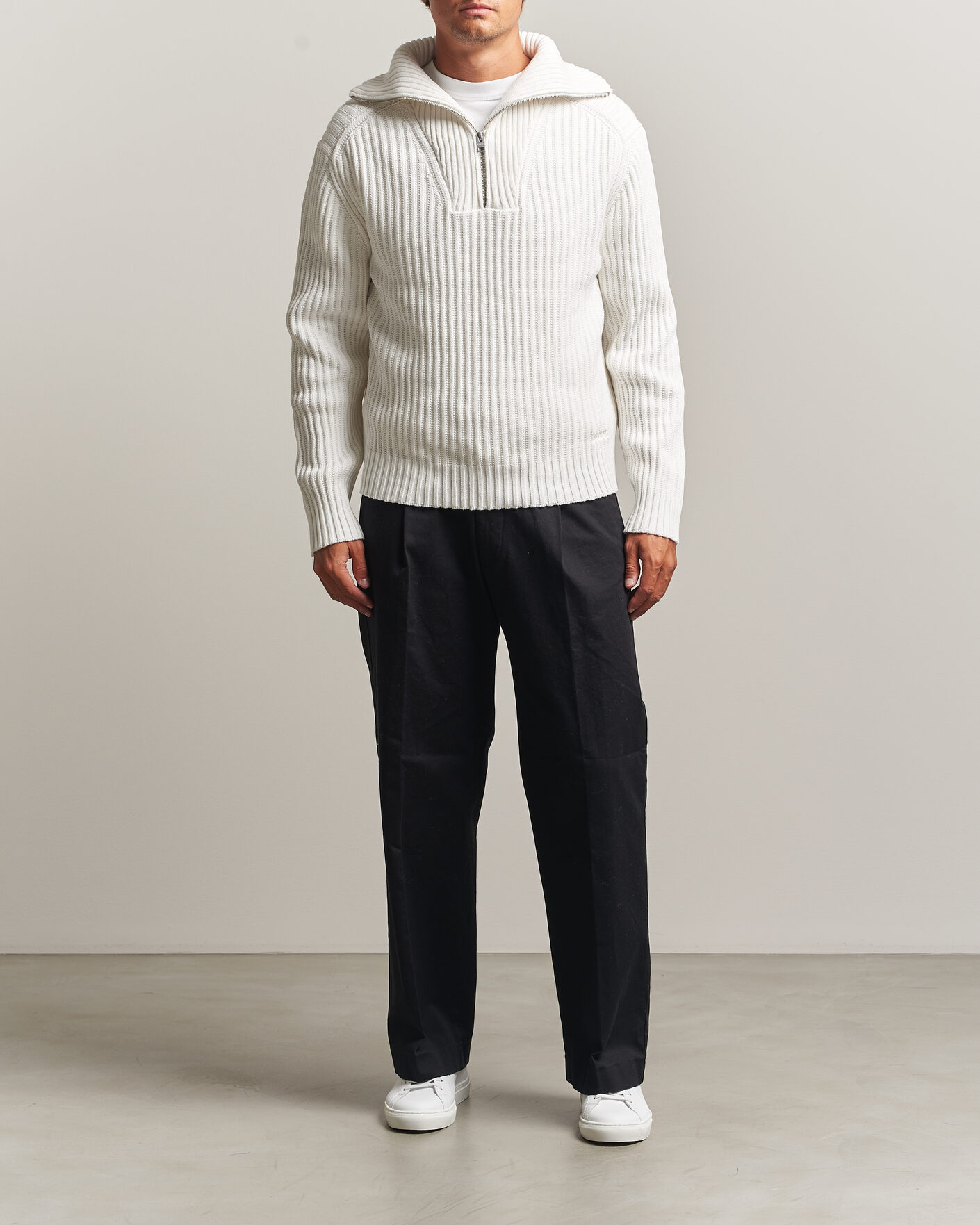 Uomini | Maglieria | HUGO | Srtithon Cotton Knitted Half Zip Natural