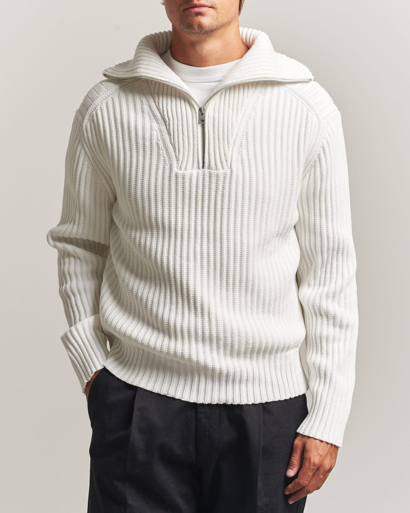 Uomini | Maglieria | HUGO | Srtithon Cotton Knitted Half Zip Natural
