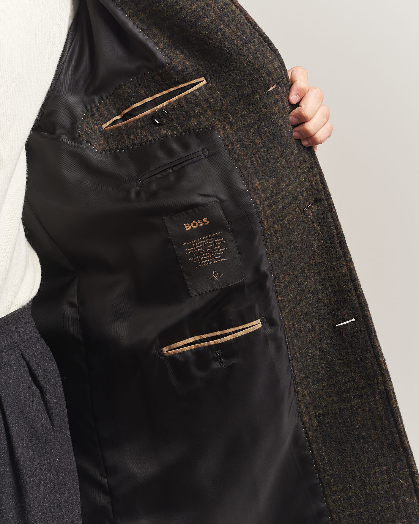 Uomini | Giacche | BOSS CAMEL | Cohn Wool Checked Coat Open Green