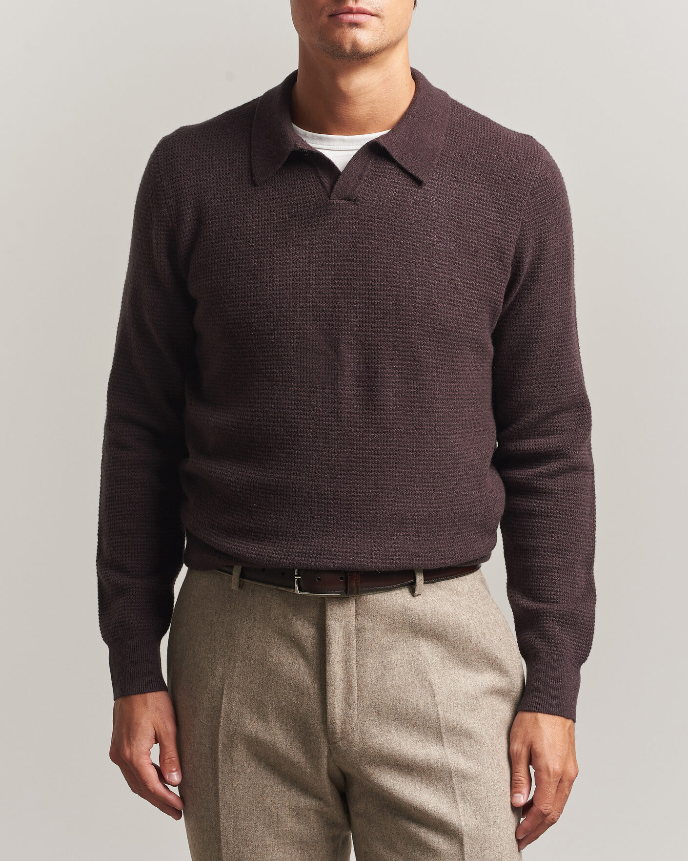 Uomini | Maglieria | BOSS CAMEL | Filo Wool Knitted Polo Open Brown