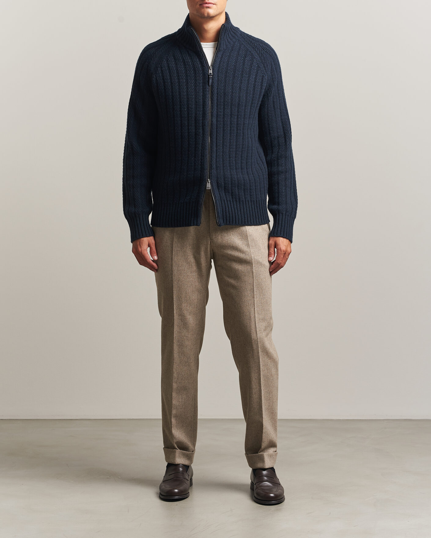 Uomini | Maglieria | BOSS CAMEL | Filane Wool Knitted Full Zip Dark Blue