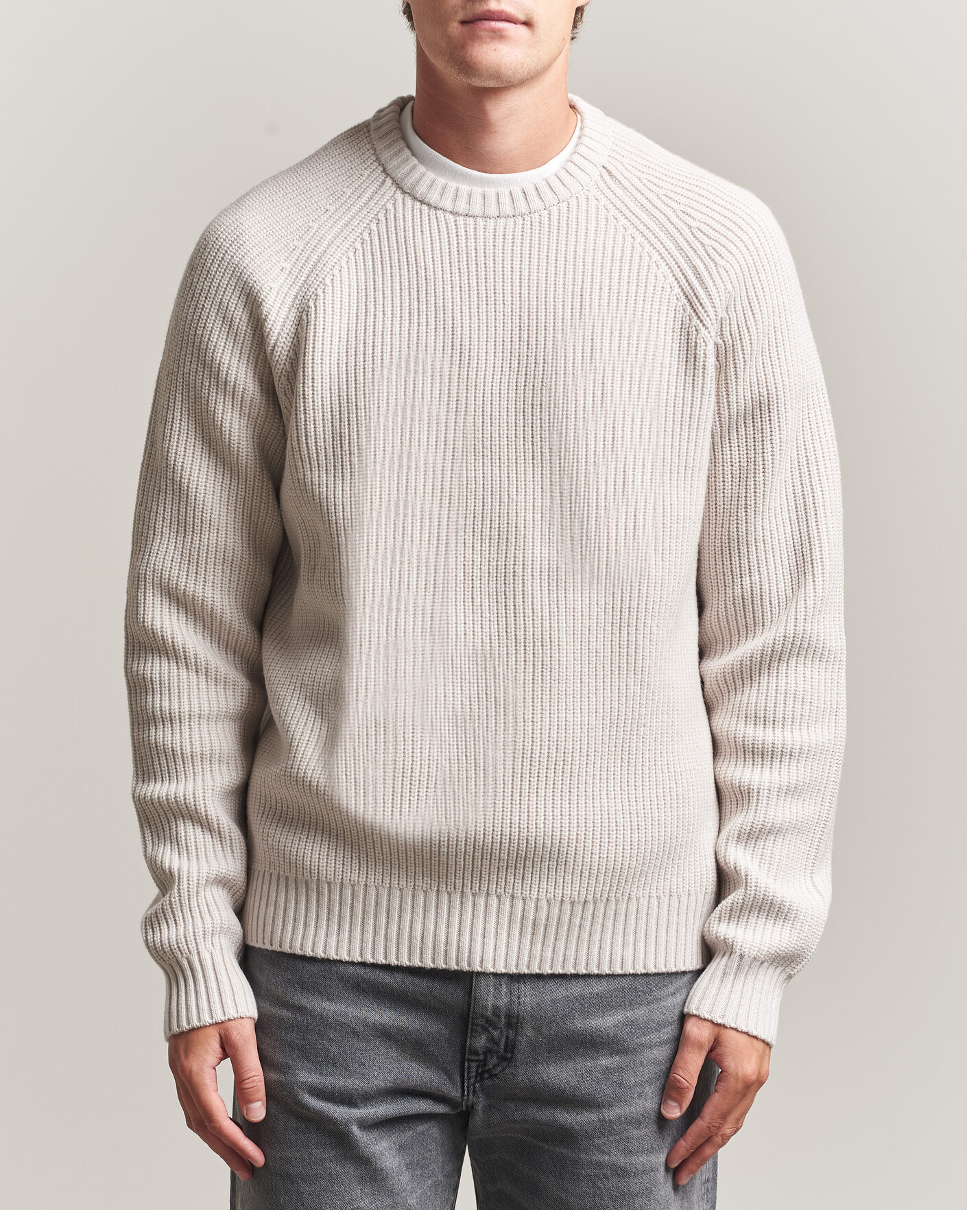 Uomini | Maglieria | J.Lindeberg | Hallow Wool Blend Knitted Sweater Moonbeam