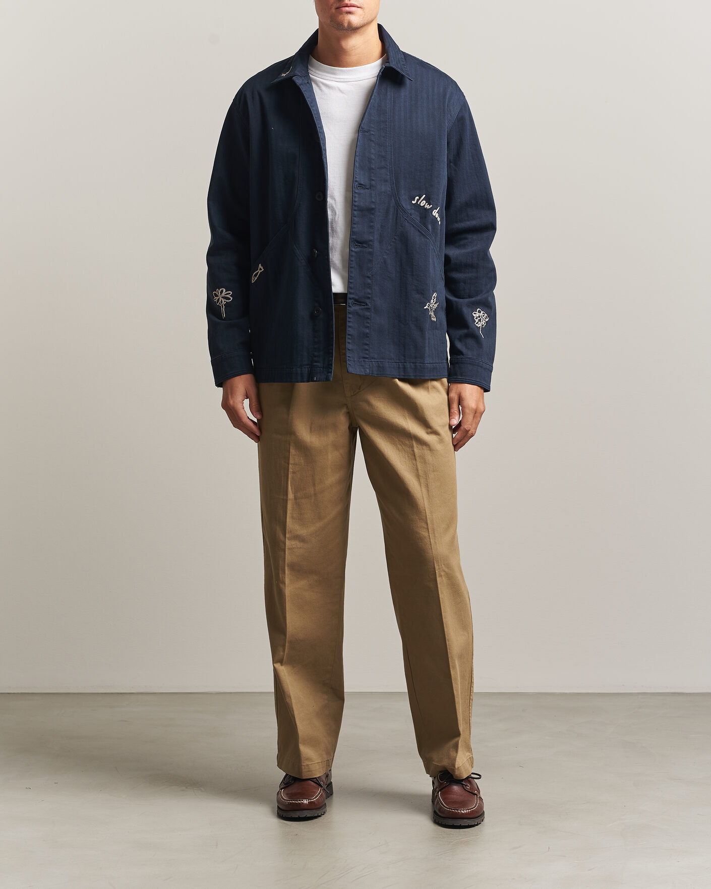 Uomini | Camicie | Forét | Berry Herringbone Embroidery Overshirt Navy