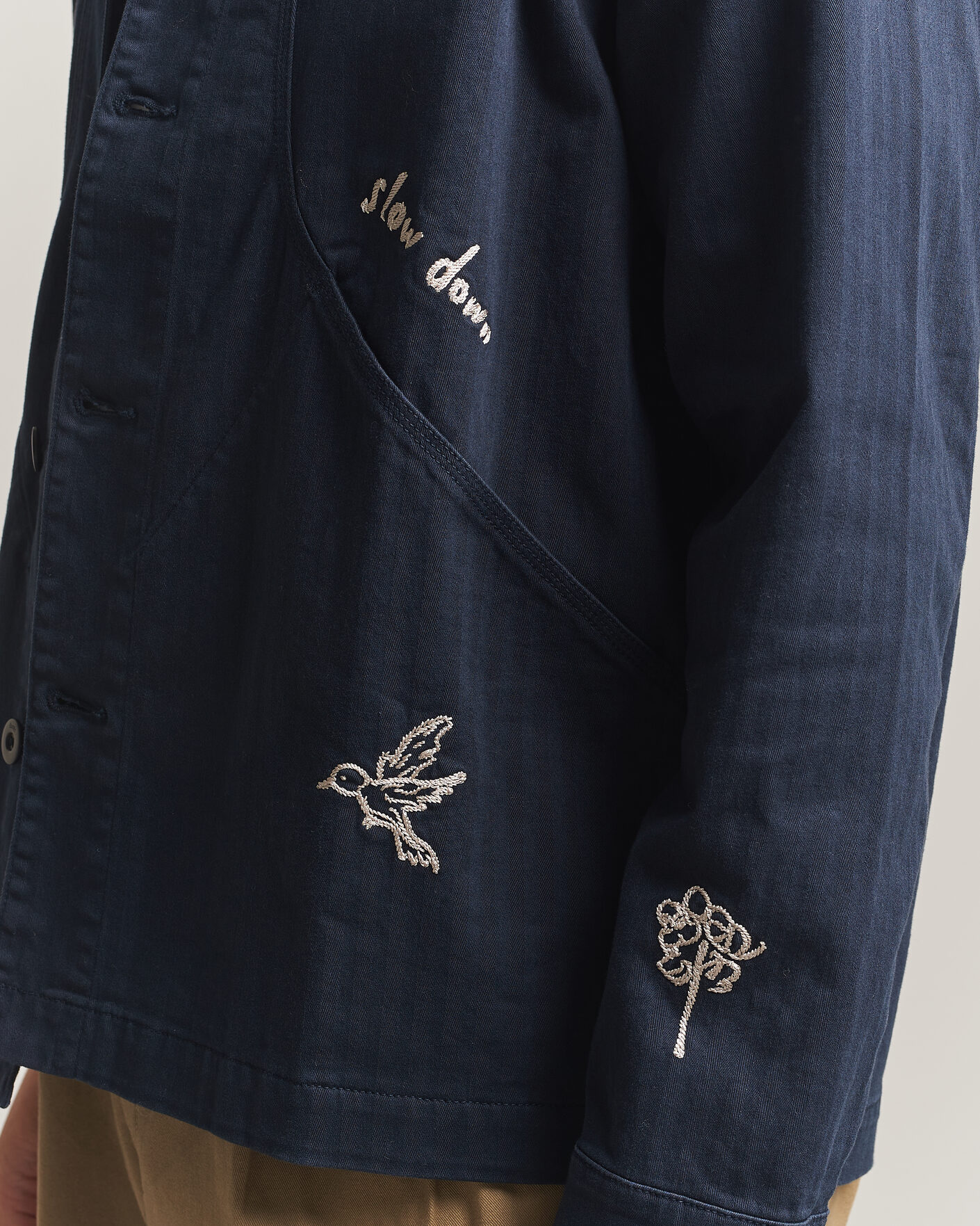 Uomini | Camicie | Forét | Berry Herringbone Embroidery Overshirt Navy