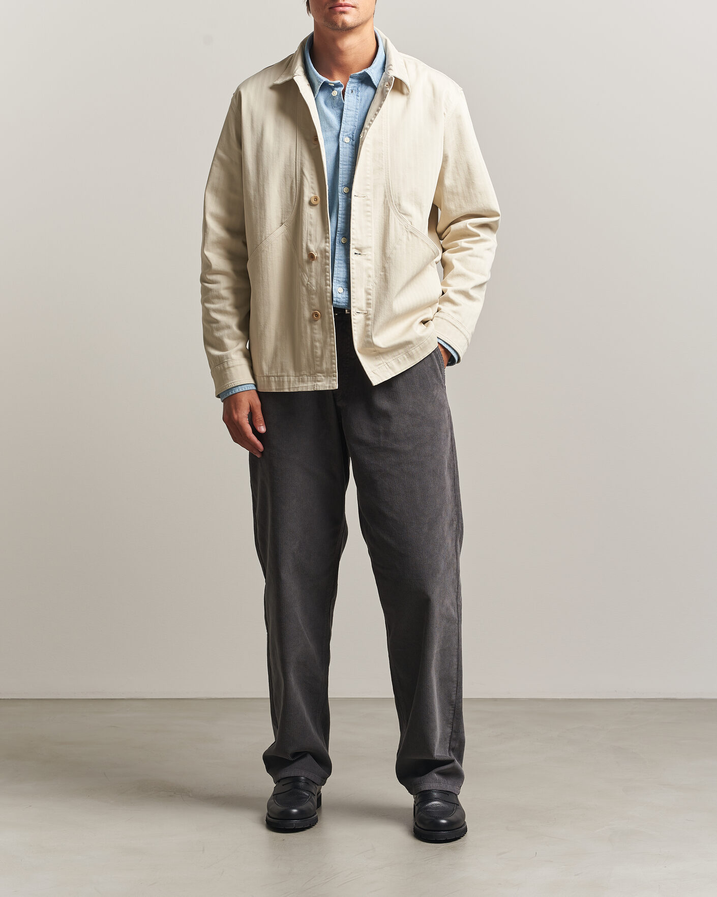 Uomini | Camicie | Forét | Berry Herringbone Overshirt Oat