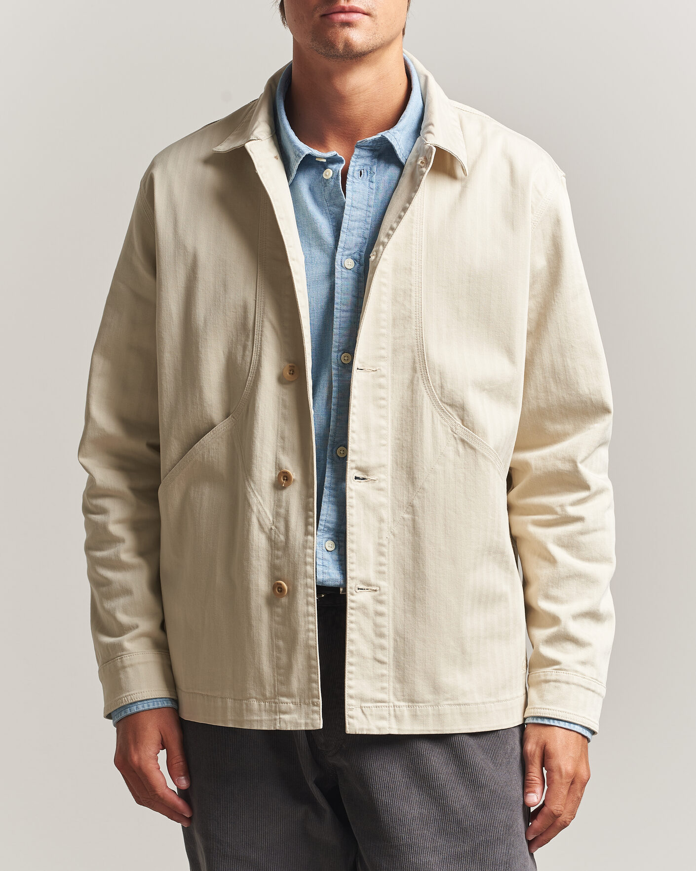 Uomini | Camicie | Forét | Berry Herringbone Overshirt Oat