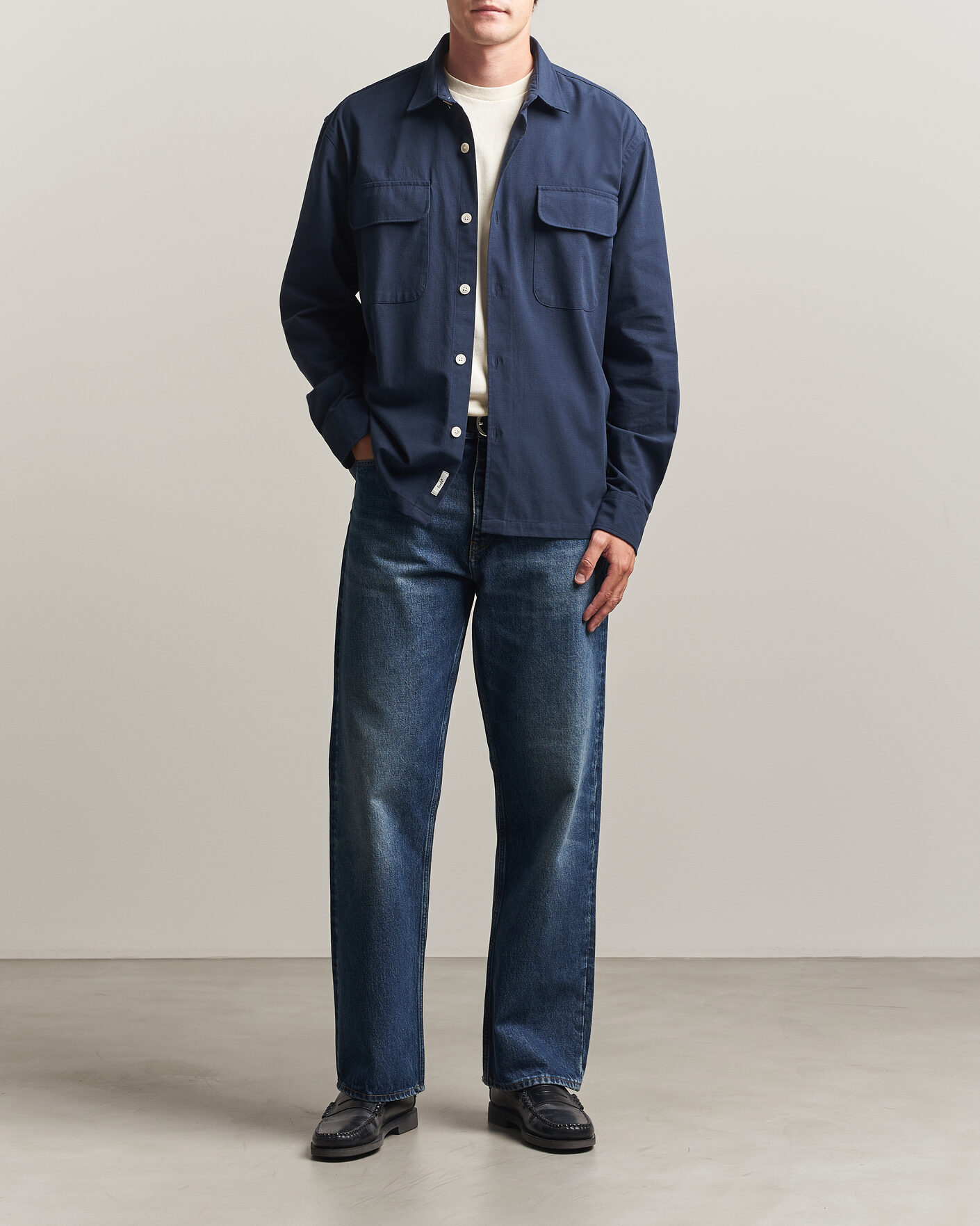 Uomini | Camicie | Forét | Lunar Relaxed Fit Textured Overshirt Navy