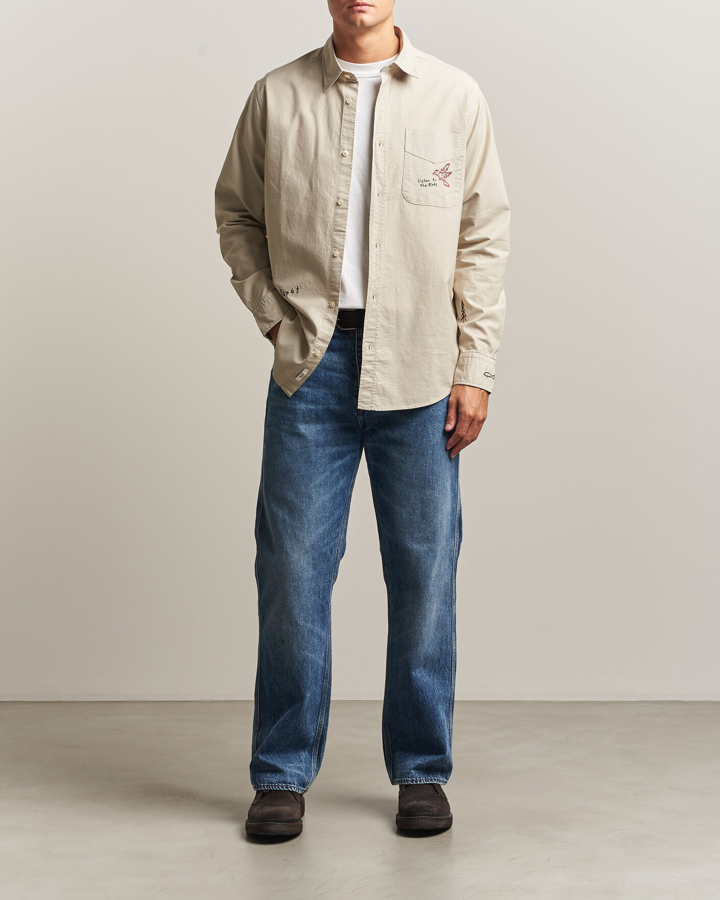 Uomini | Camicie | Forét | Maple Embroidery Oxford Shirt Oat