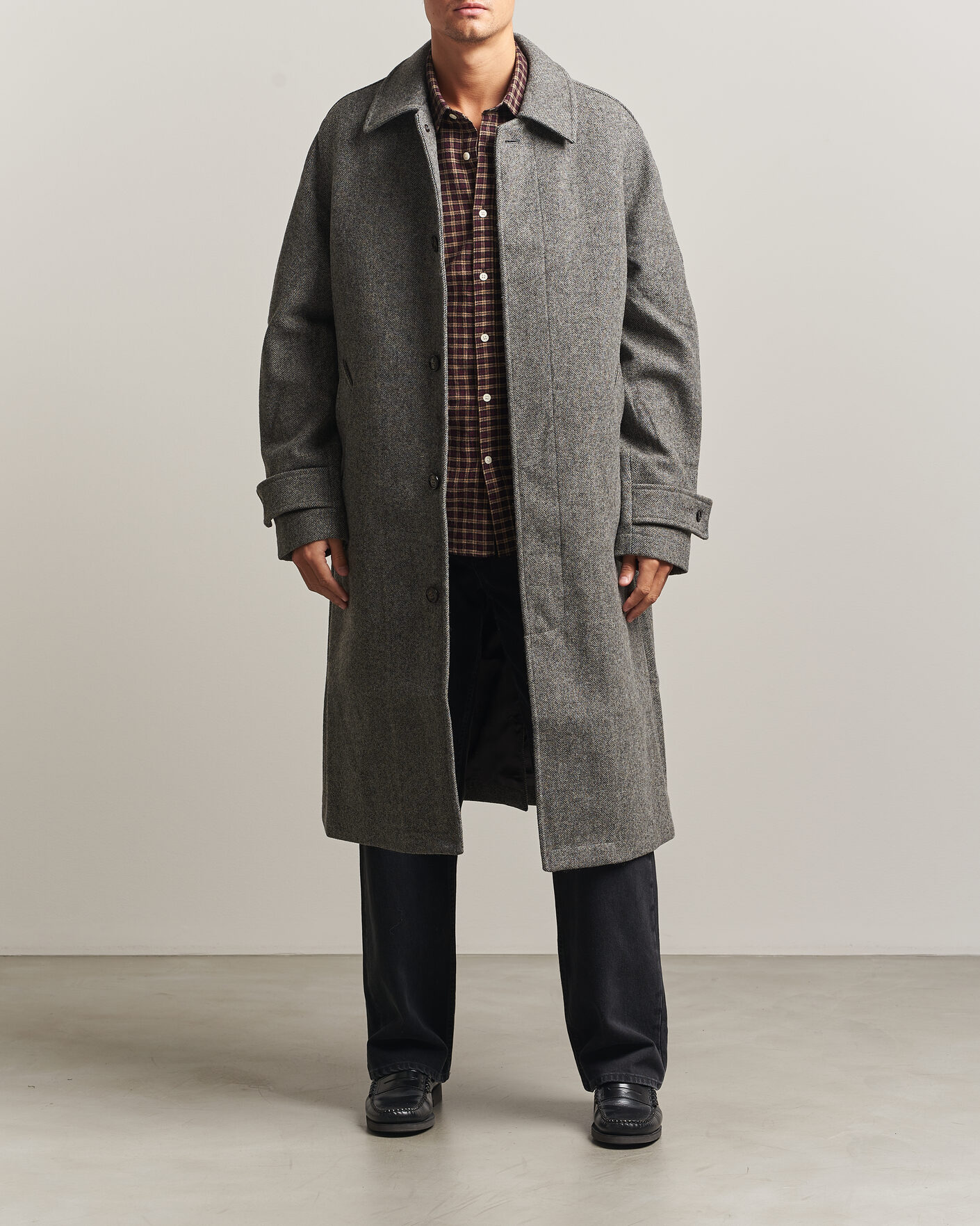 Uomini | Giacche | Forét | Pine Wool Coat Grey Herringbone