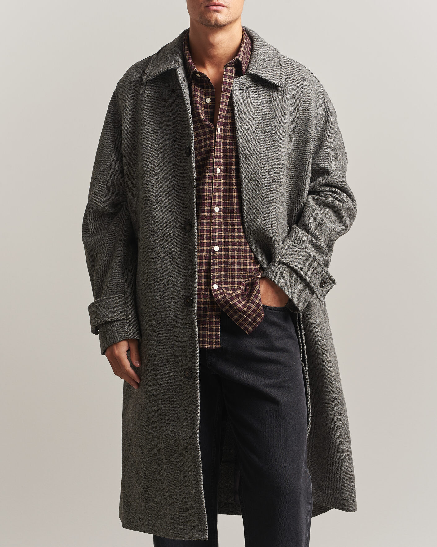 Uomini | Giacche | Forét | Pine Wool Coat Grey Herringbone