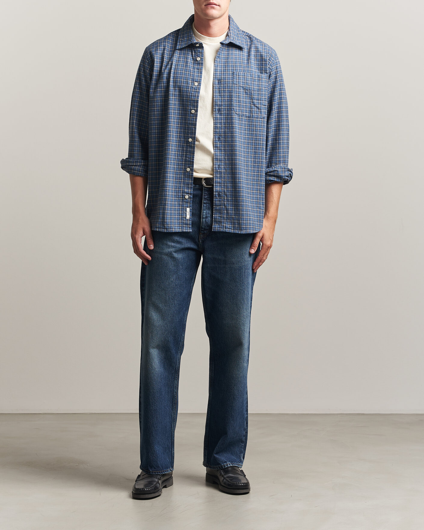 Uomini | Camicie | Forét | Ridge Flannel Check Shirt Navy