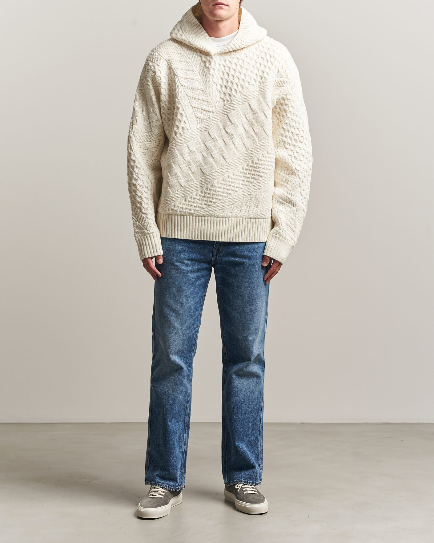 Uomini | Maglieria | J.Lindeberg | Savio Cable Knitted Hoodie Tofu