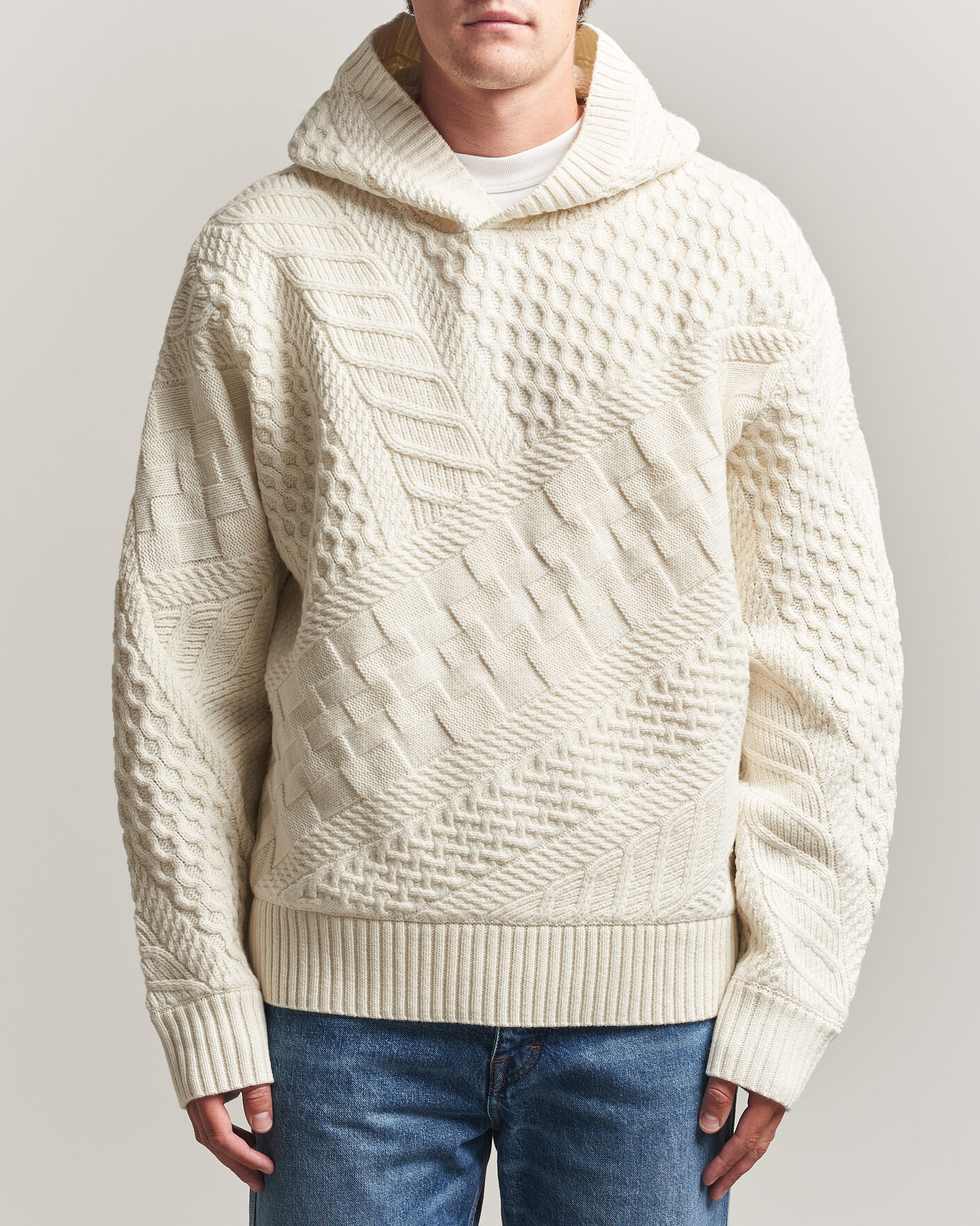 Uomini | Maglieria | J.Lindeberg | Savio Cable Knitted Hoodie Tofu