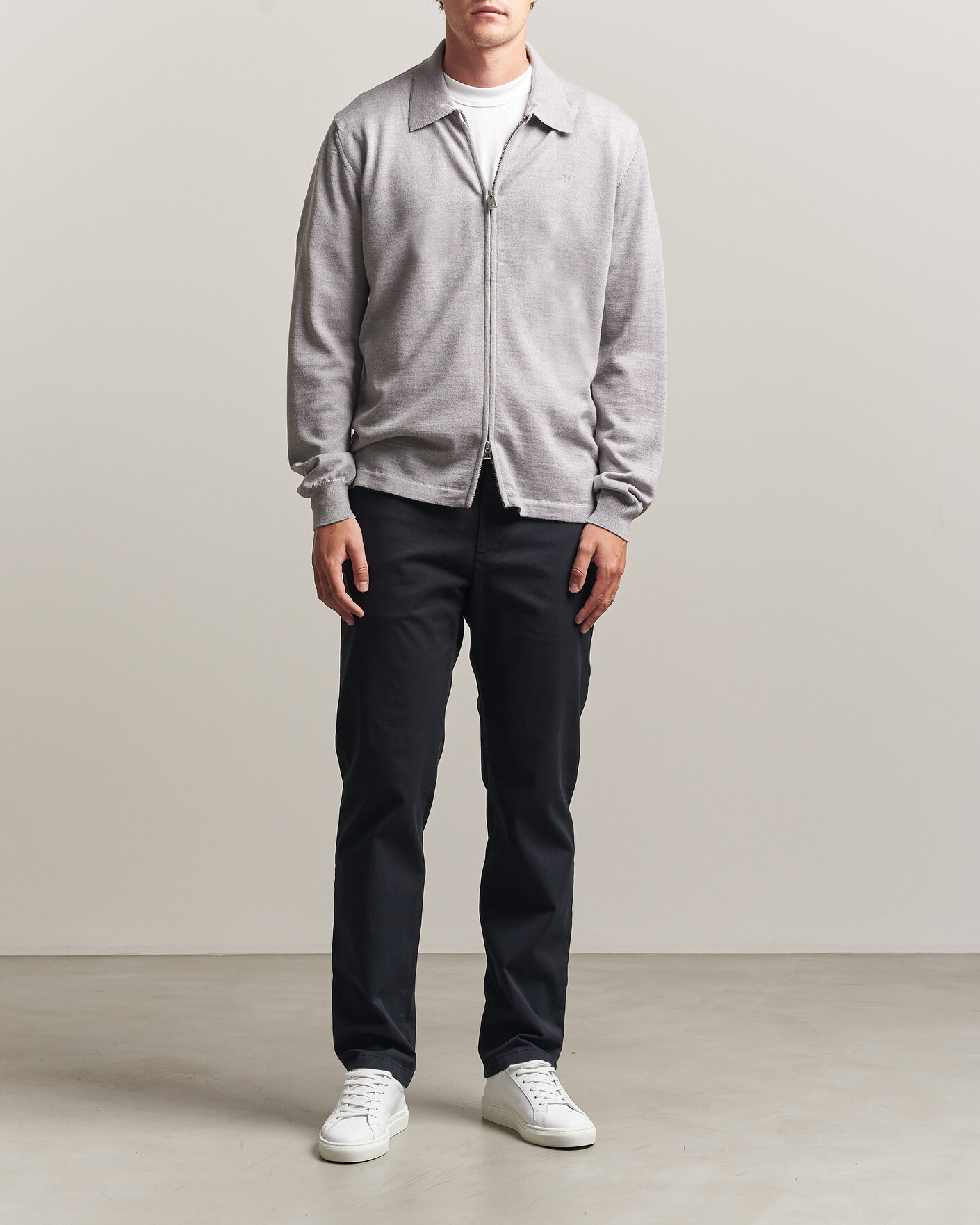 Uomini | Maglieria | J.Lindeberg | Kaleb Merino Full Zip Light Grey Melange