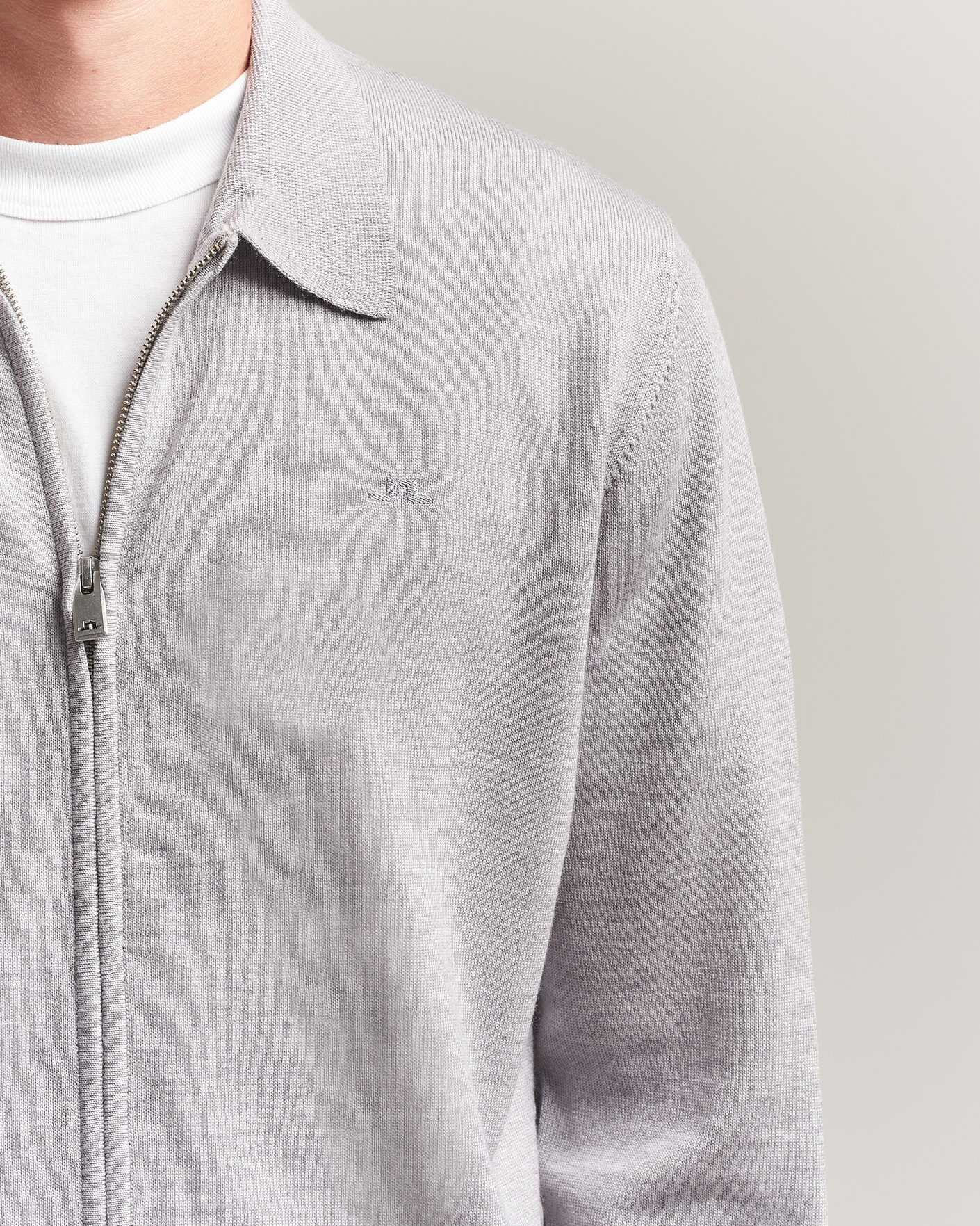 Uomini | Maglieria | J.Lindeberg | Kaleb Merino Full Zip Light Grey Melange