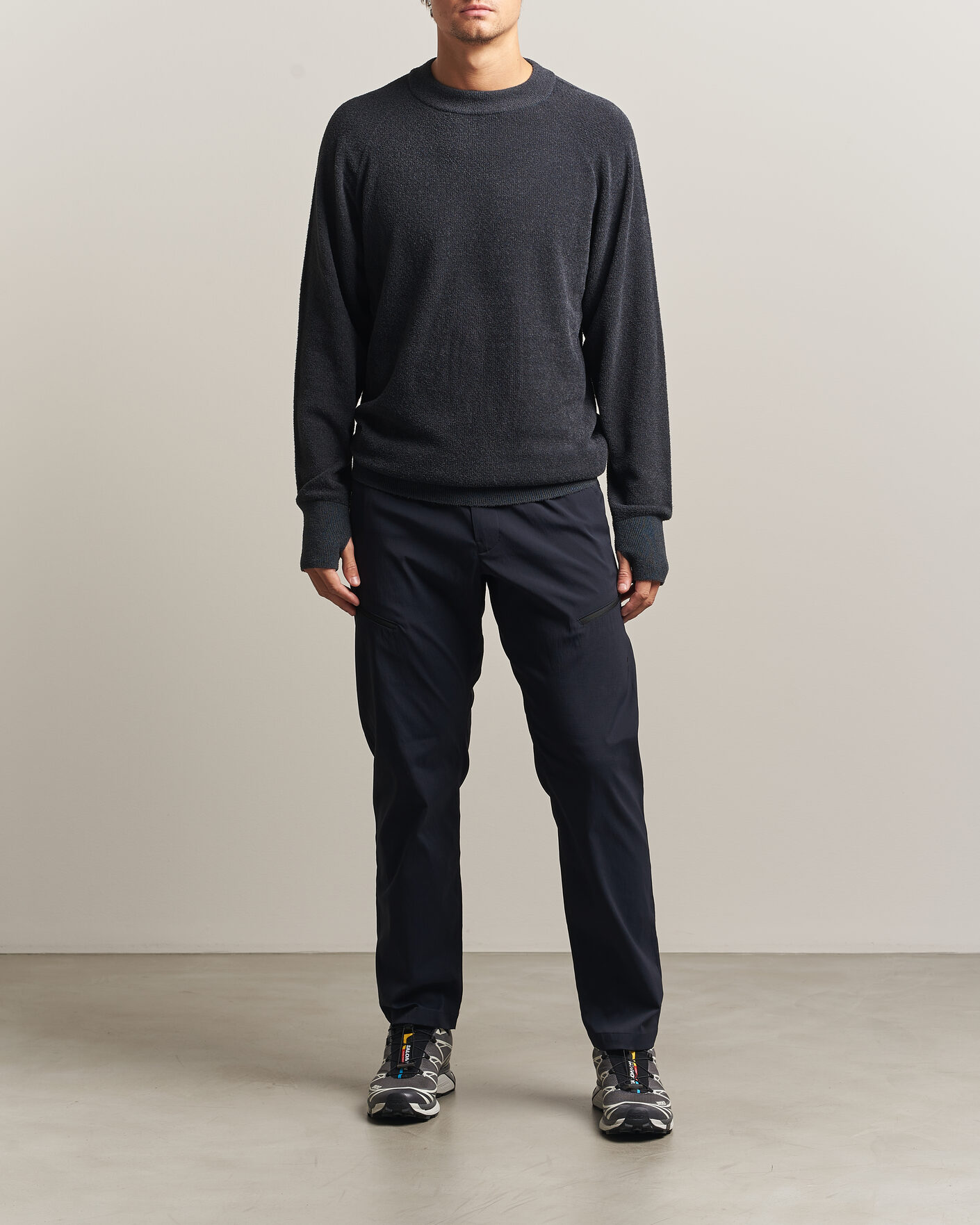 Uomini | Maglieria | Goldwin | Mesh Pile Crew Neck Wolf Gray