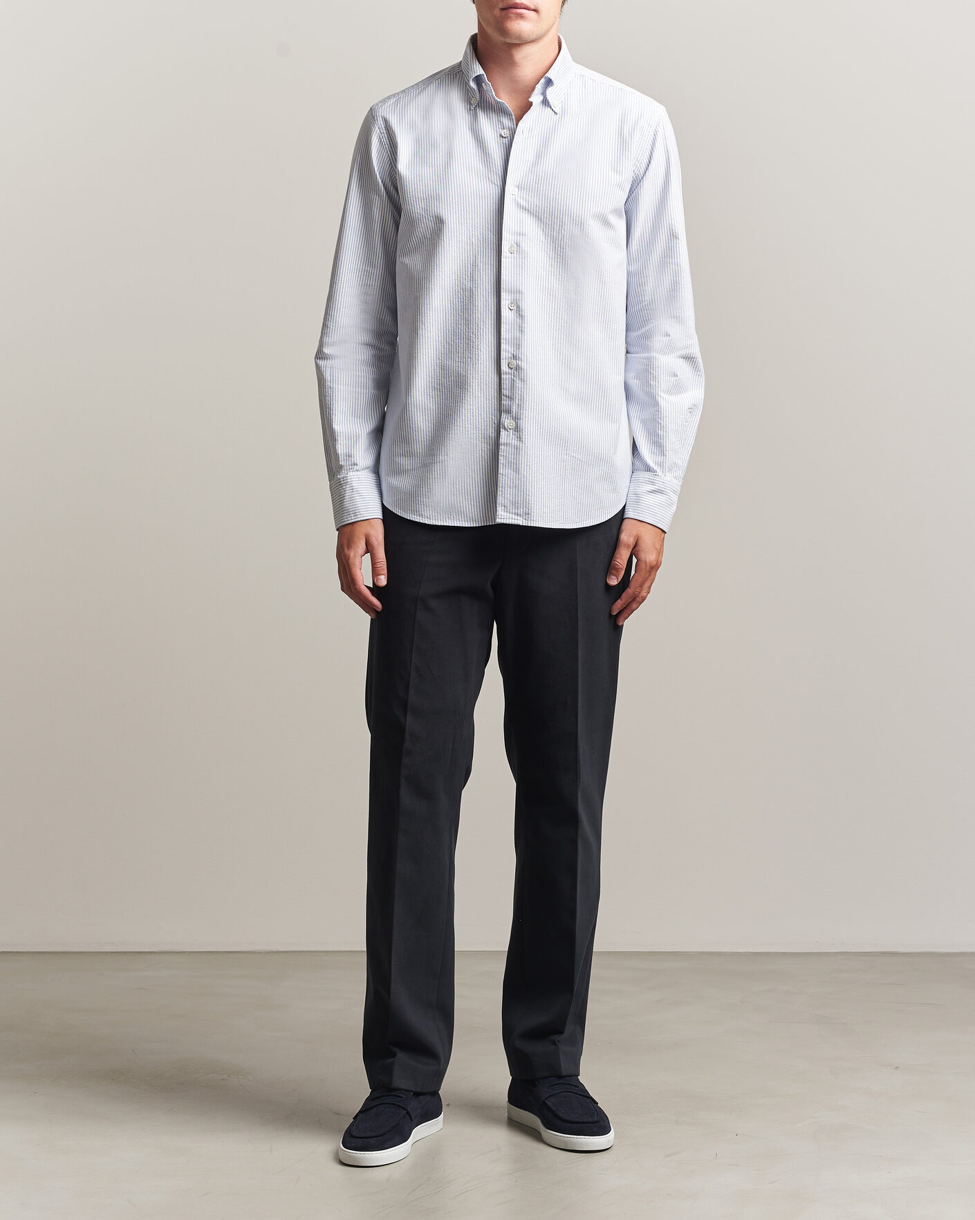 Uomini | Camicie | Grigio | Oxford Button Down Shirt Light Blue Stripe