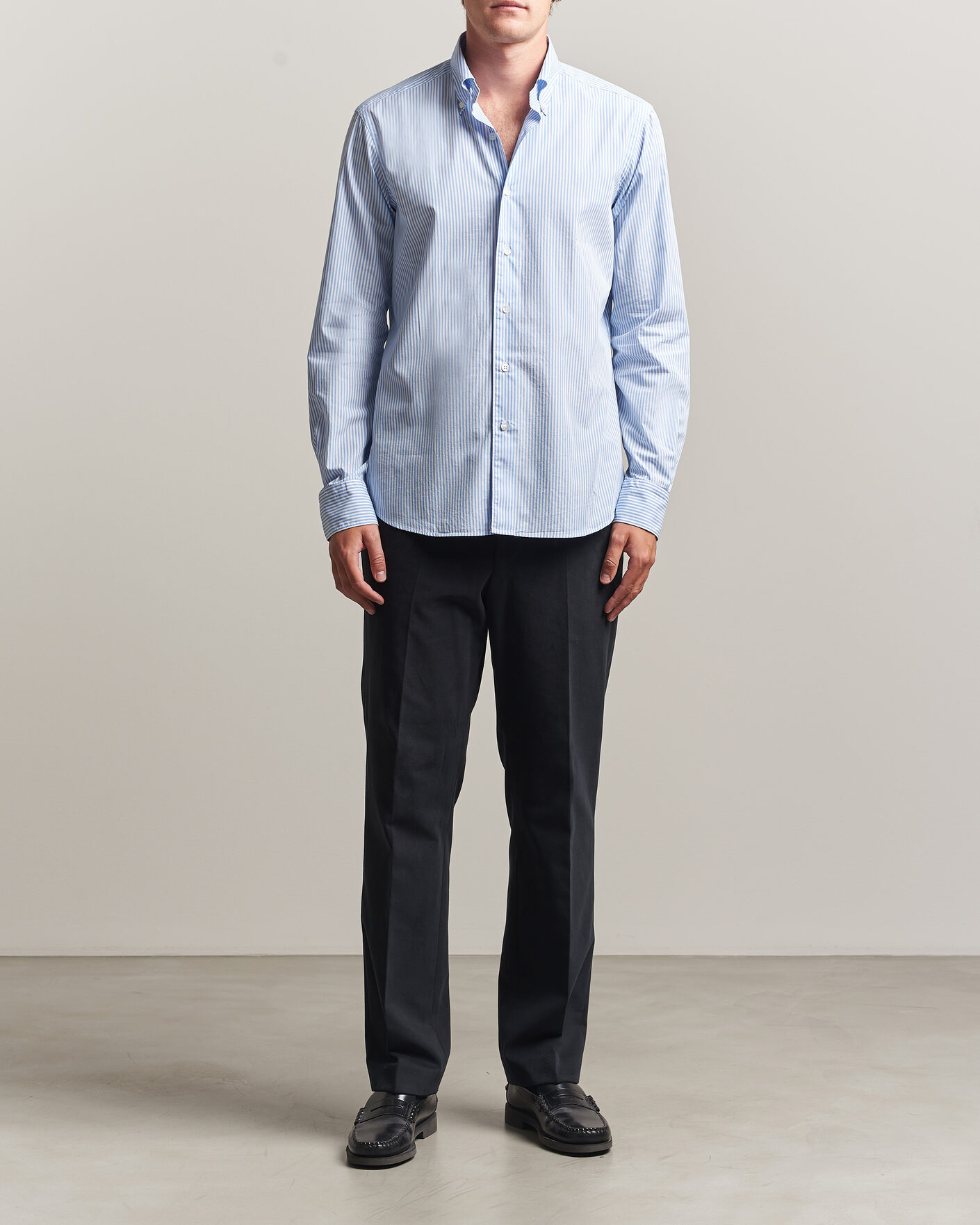 Uomini | Camicie | Grigio | Popeline Button Down Shirt Light Blue Stripe