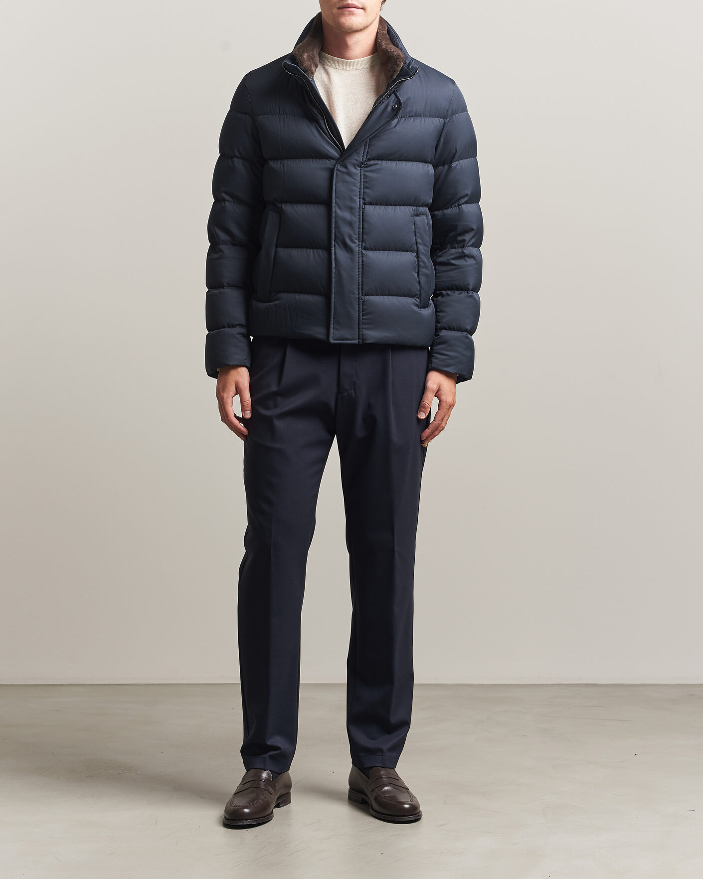 Uomini | Giacche | Herno | Faux Fur Down Jacket Navy