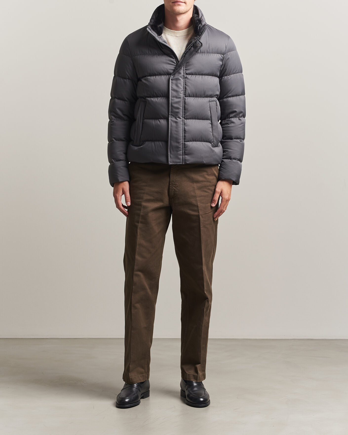 Uomini | Giacche | Herno | Faux Fur Down Jacket Dark Grey