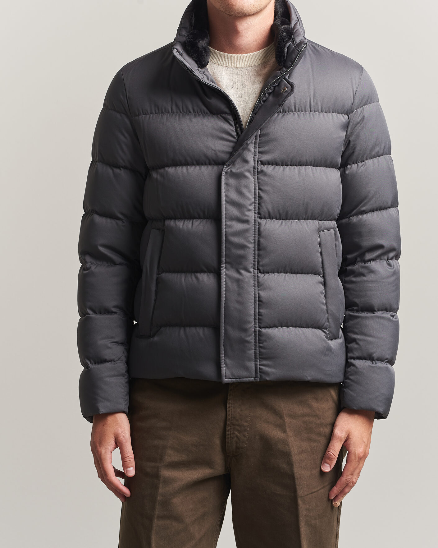 Uomini | Giacche | Herno | Faux Fur Down Jacket Dark Grey