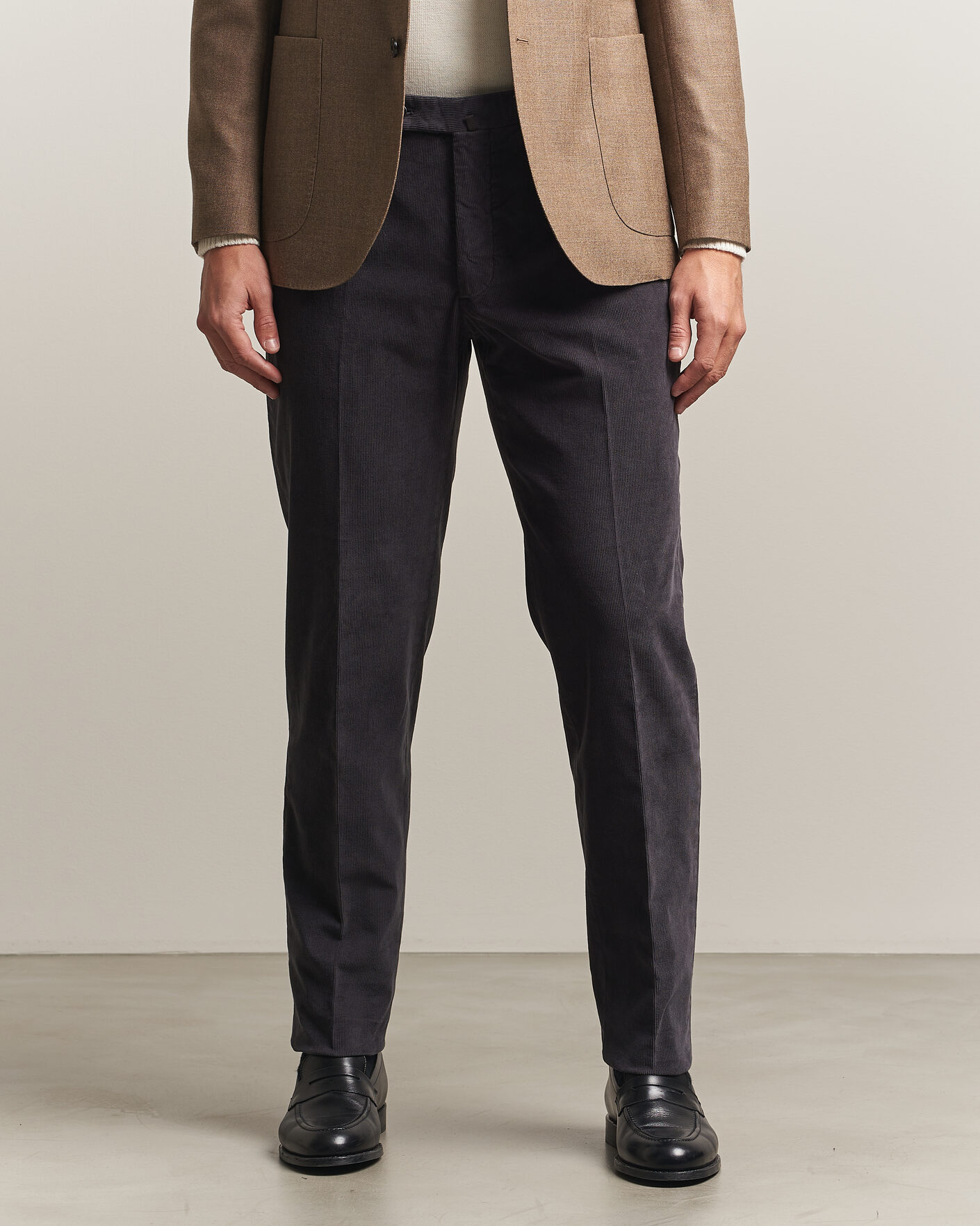 Uomini | Pantaloni | Incotex | Regular Fit Baby Corduroy Trousers Dark Grey
