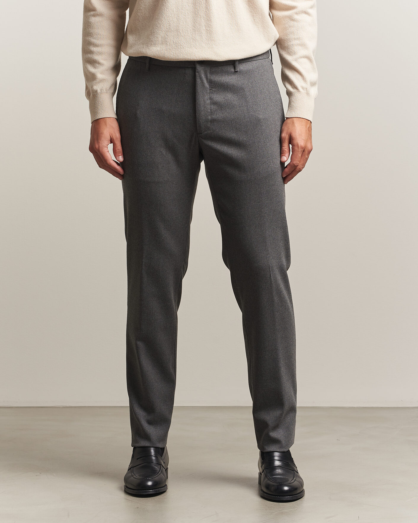 Uomini | Pantaloni | Incotex | Slim Fit Washable Flannel Trousers Grey Melange