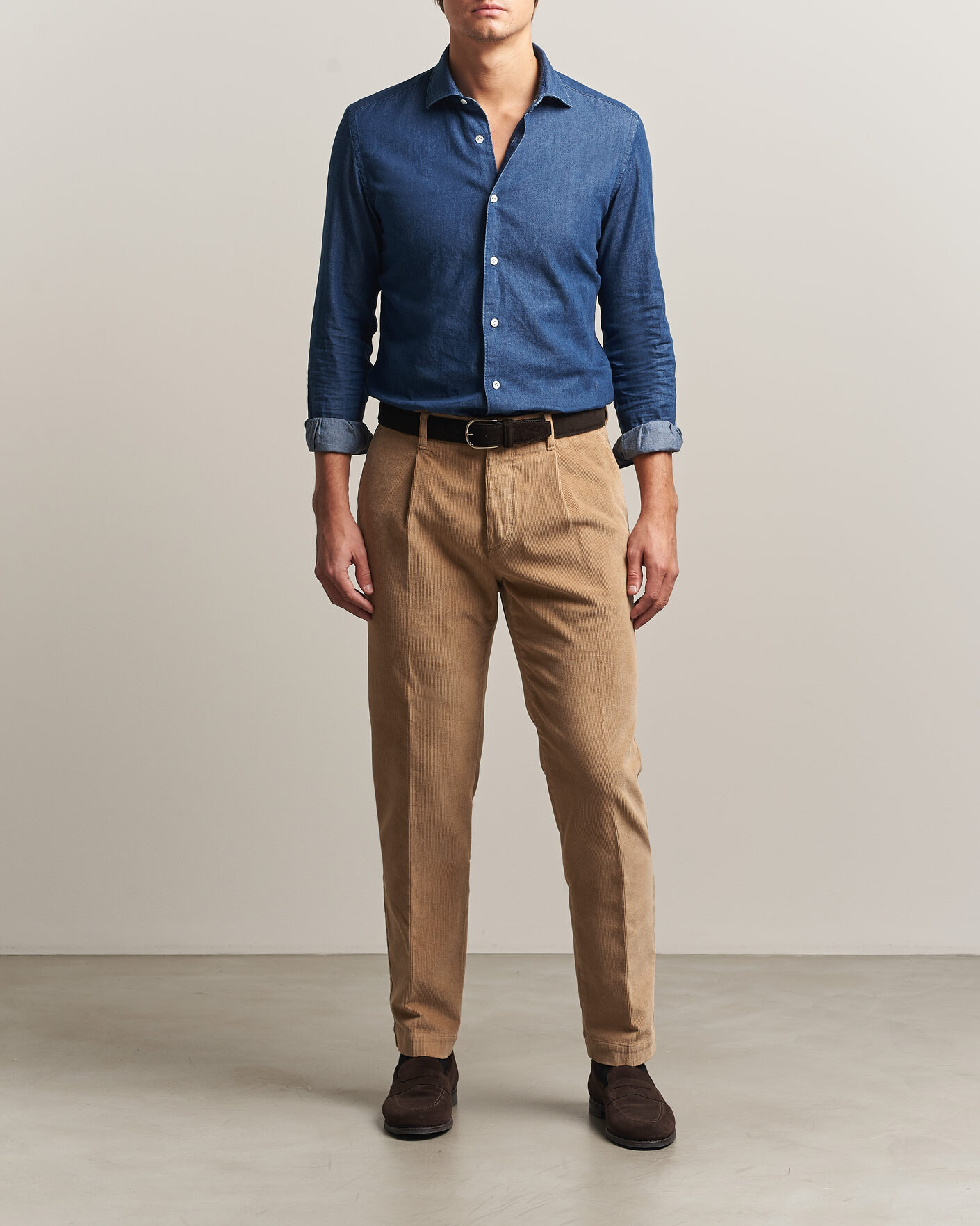 Uomini | Pantaloni | Incotex | Regular Fit Washed Corduroy Slacks Khaki