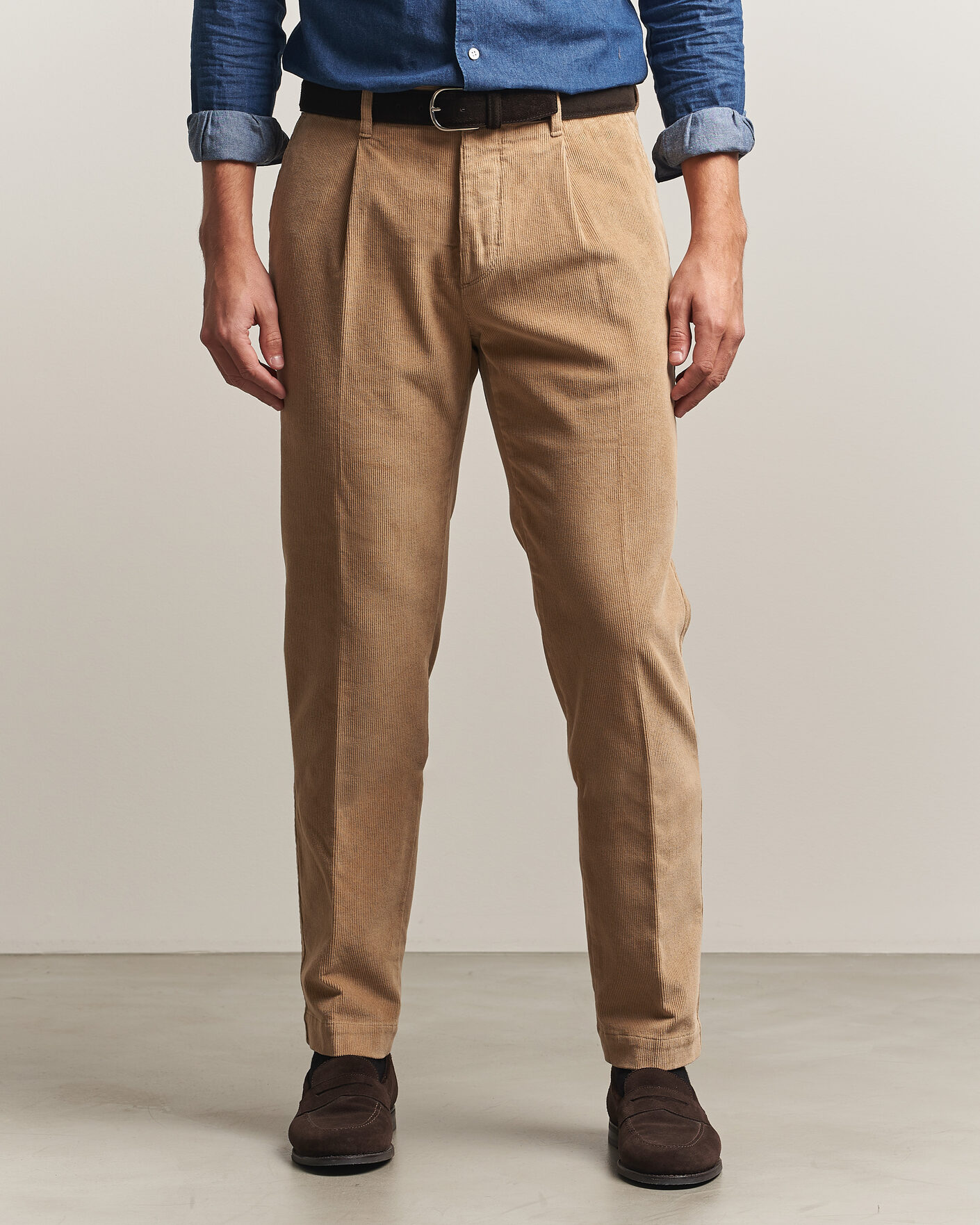 Uomini | Pantaloni | Incotex | Regular Fit Washed Corduroy Slacks Khaki