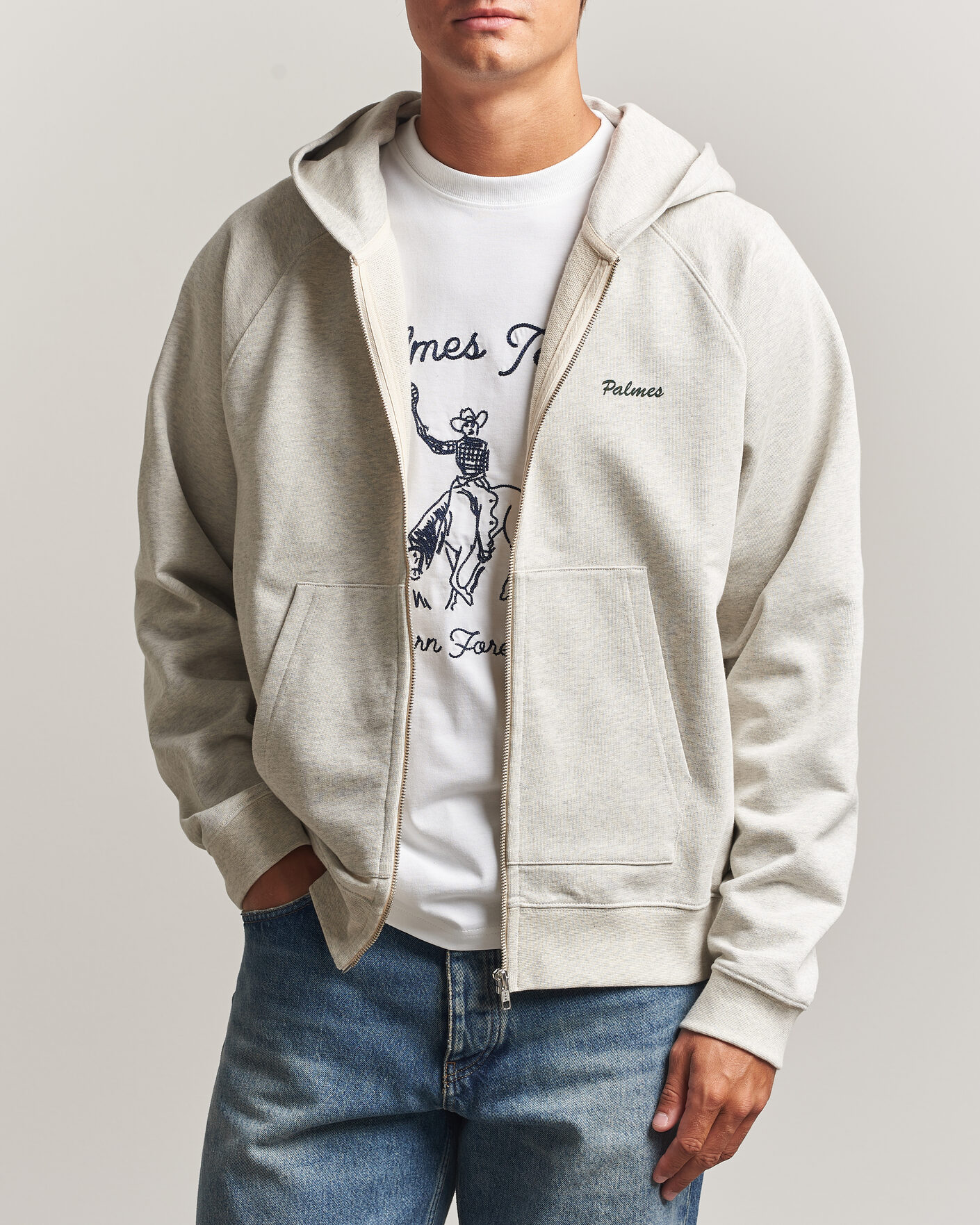 Uomini | Maglieria | Palmes | Logo Zip Hoodie Grey Melange