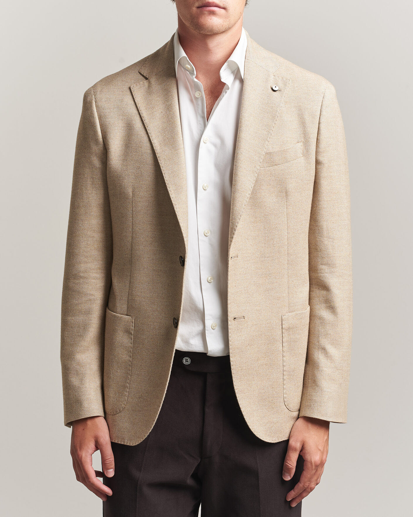 Uomini | Blazers | L.B.M. 1911 | Jack Cotton Herringbone Blazer Beige
