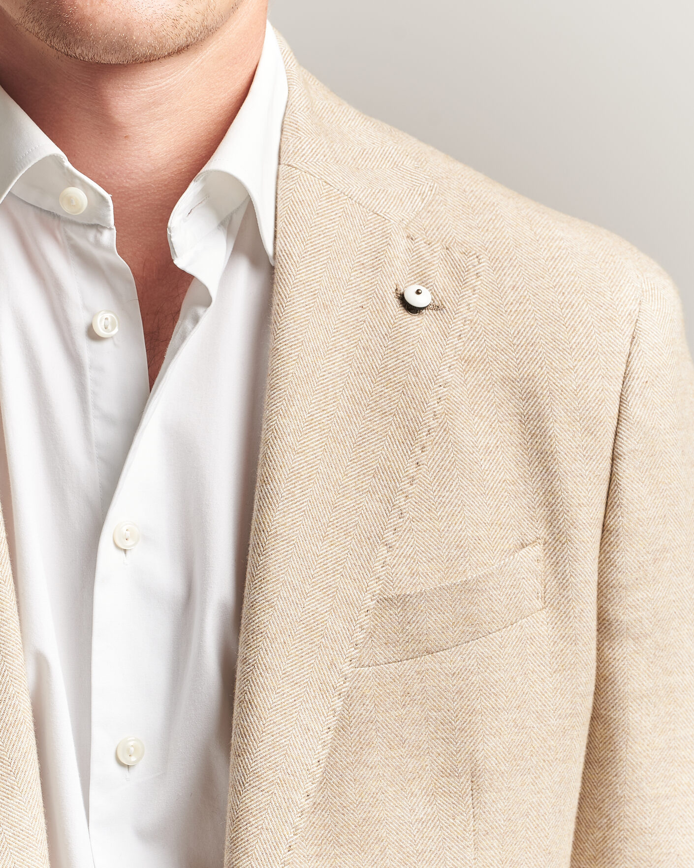 Uomini | Blazers | L.B.M. 1911 | Jack Cotton Herringbone Blazer Beige