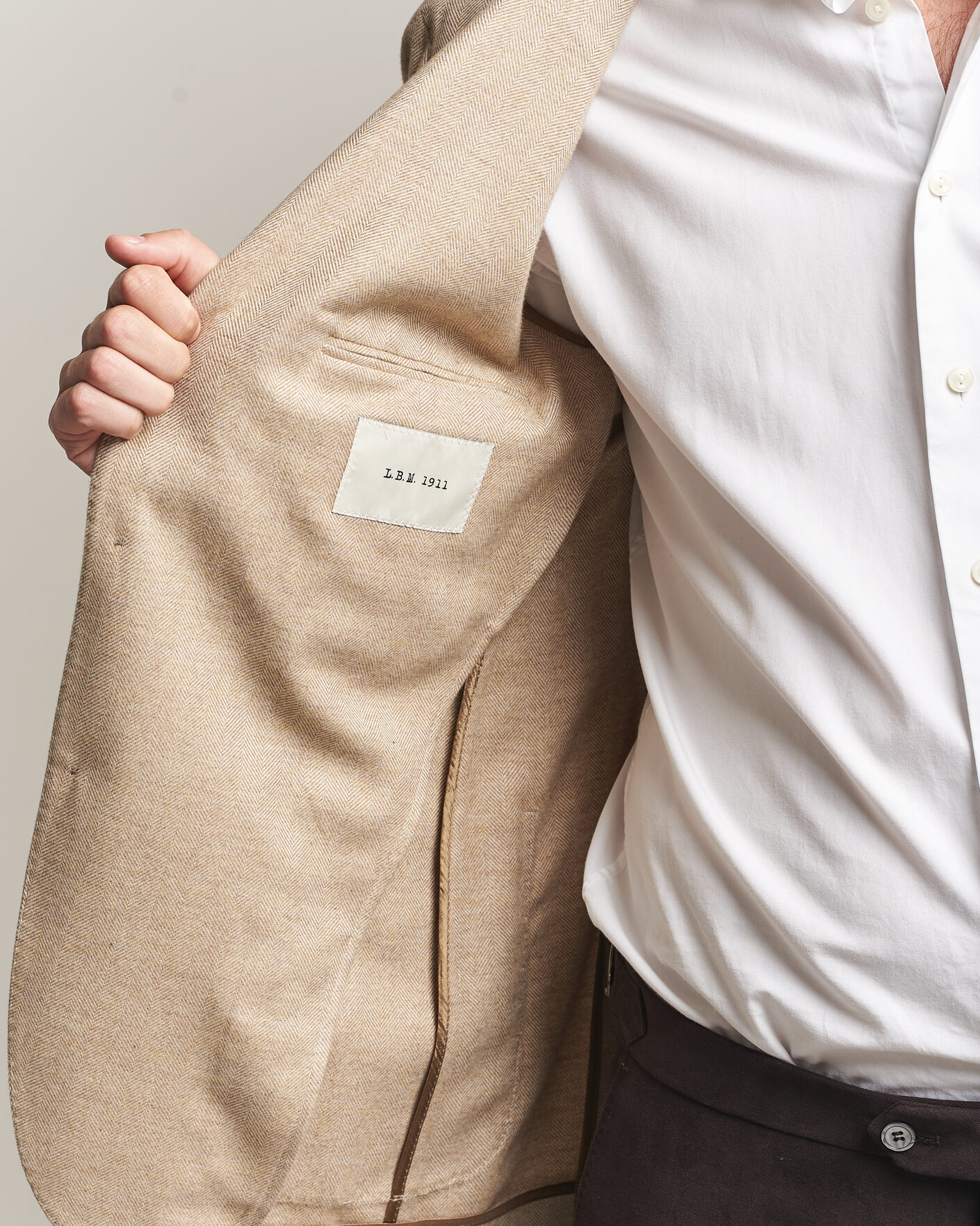 Uomini | Blazers | L.B.M. 1911 | Jack Cotton Herringbone Blazer Beige