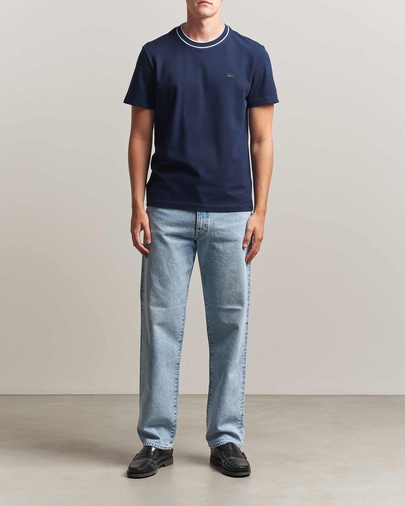 Uomini | T-shirt | Lacoste | Contrast Rib Piqué T-Shirt Navy Blue