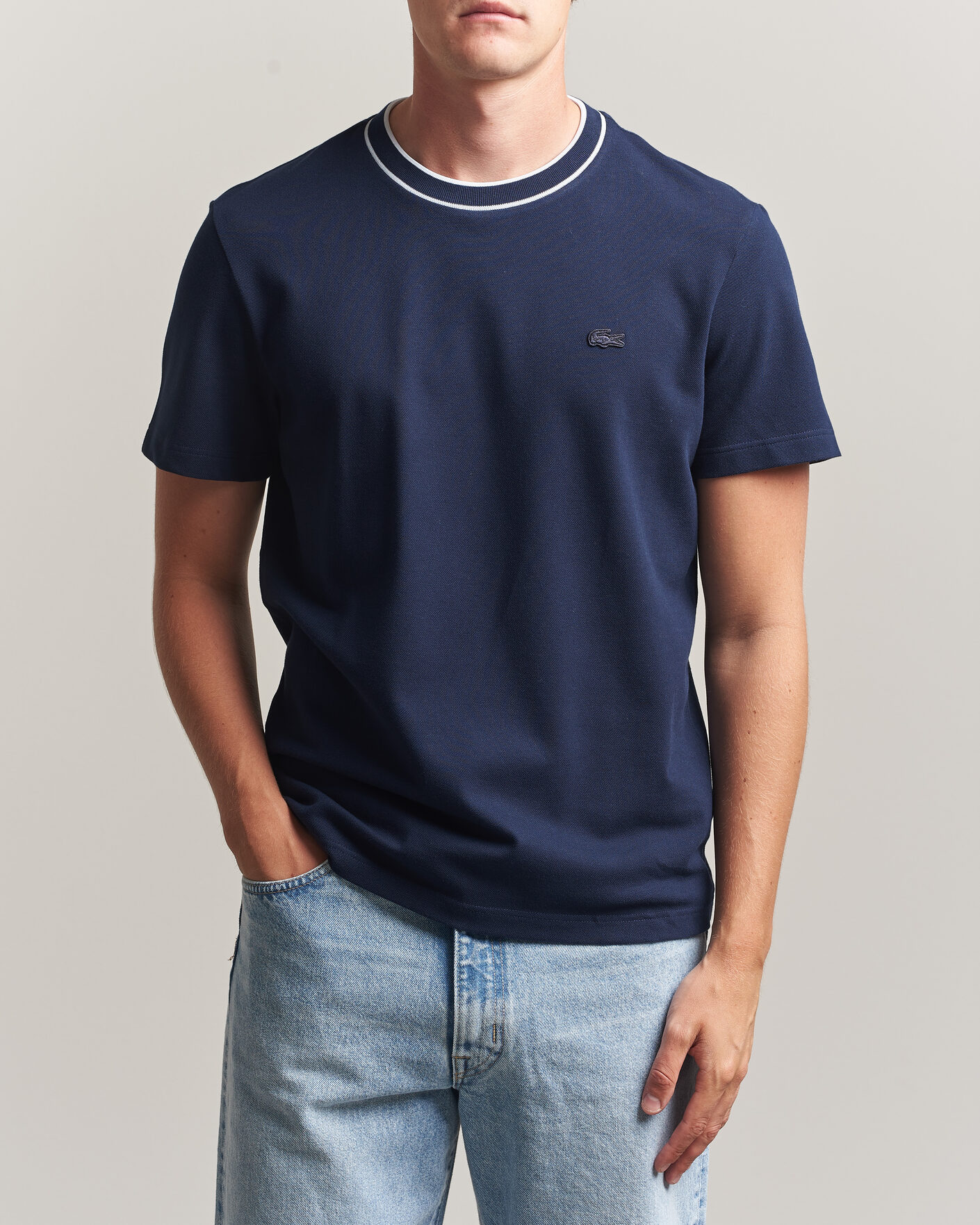 Uomini | T-shirt | Lacoste | Contrast Rib Piqué T-Shirt Navy Blue