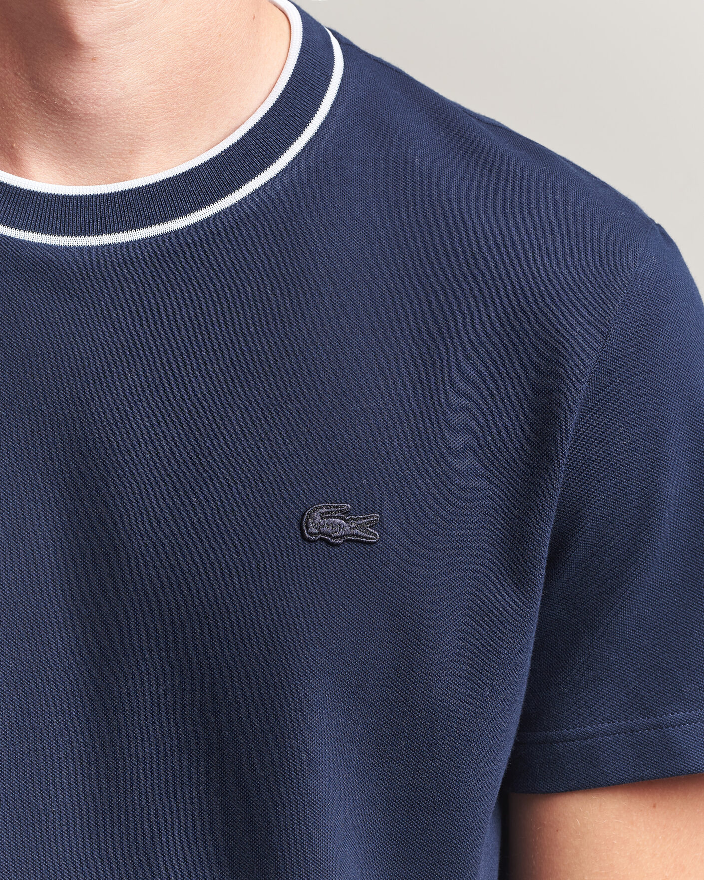 Uomini | T-shirt | Lacoste | Contrast Rib Piqué T-Shirt Navy Blue