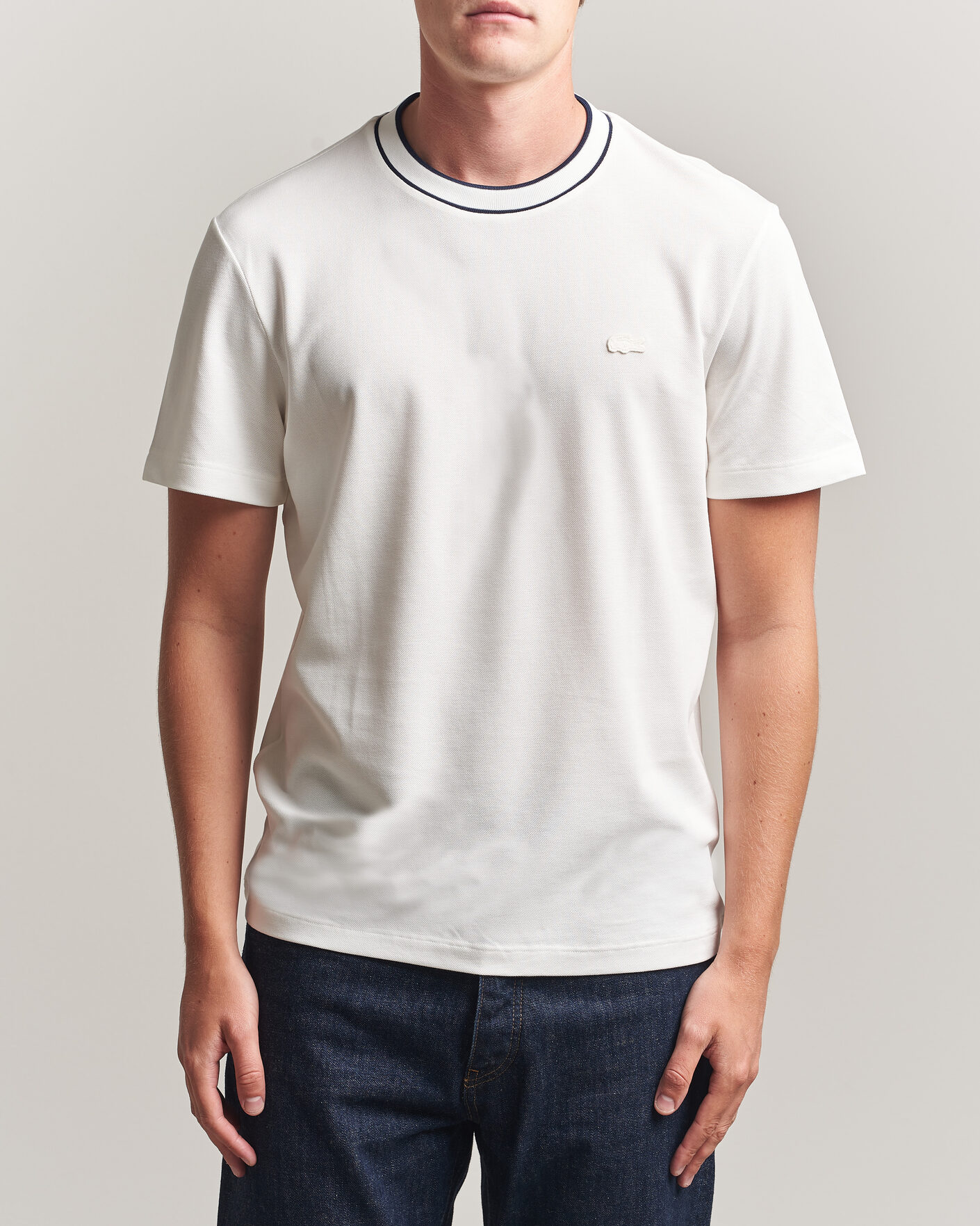 Uomini | T-shirt | Lacoste | Contrast Rib Piqué T-Shirt Flour