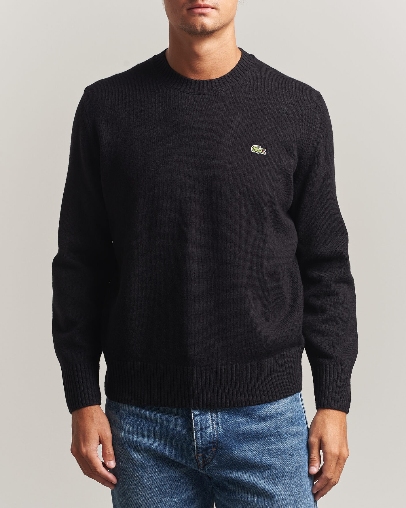 Uomini | Maglieria | Lacoste | Carded Wool Crew Neck Black