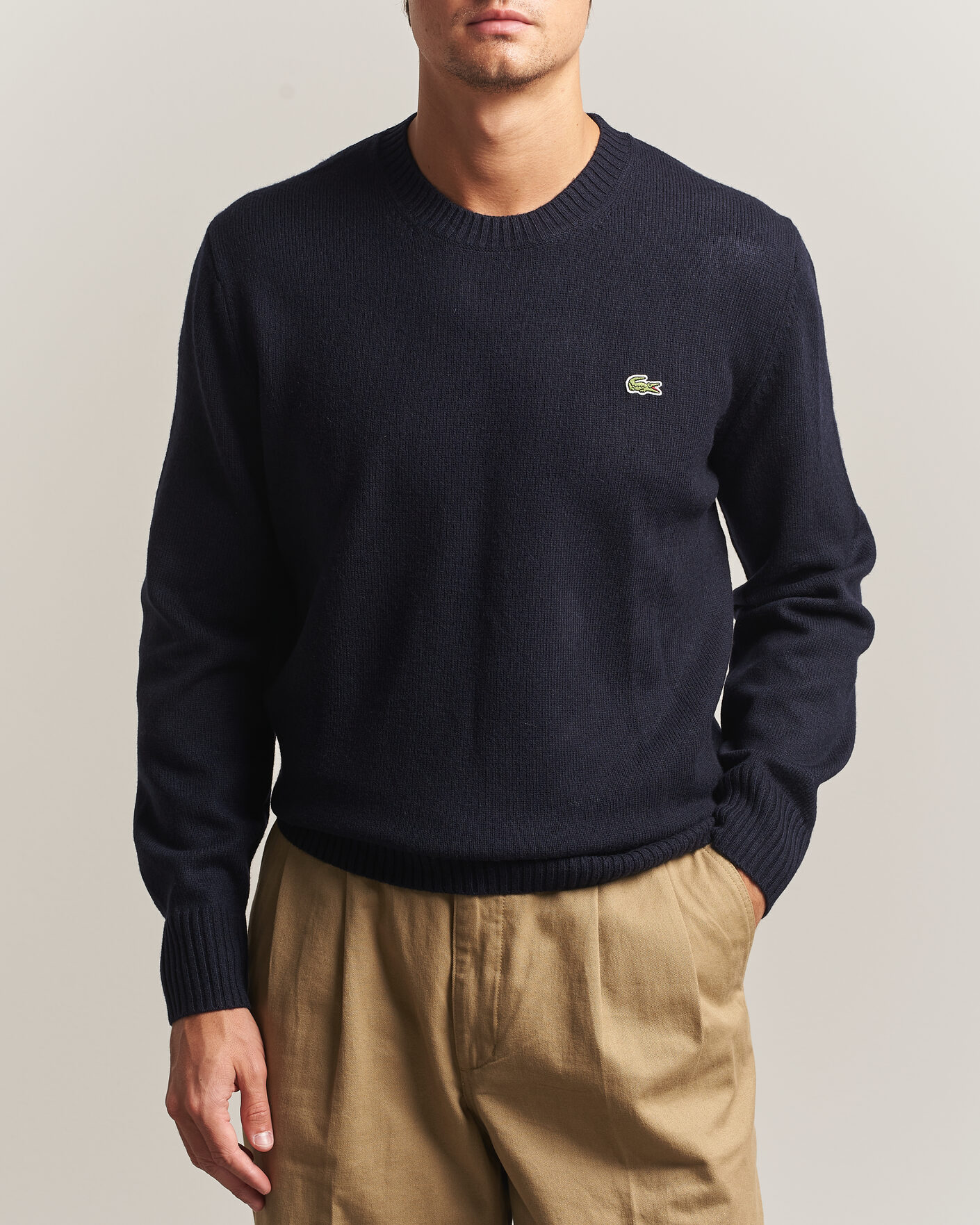 Uomini | Maglieria | Lacoste | Carded Wool Crew Neck Navy Blue