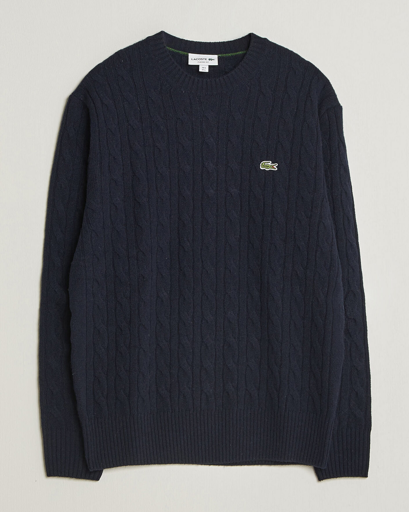 Uomini | Maglieria | Lacoste | Carded Wool Cable Crew Neck Navy Blue