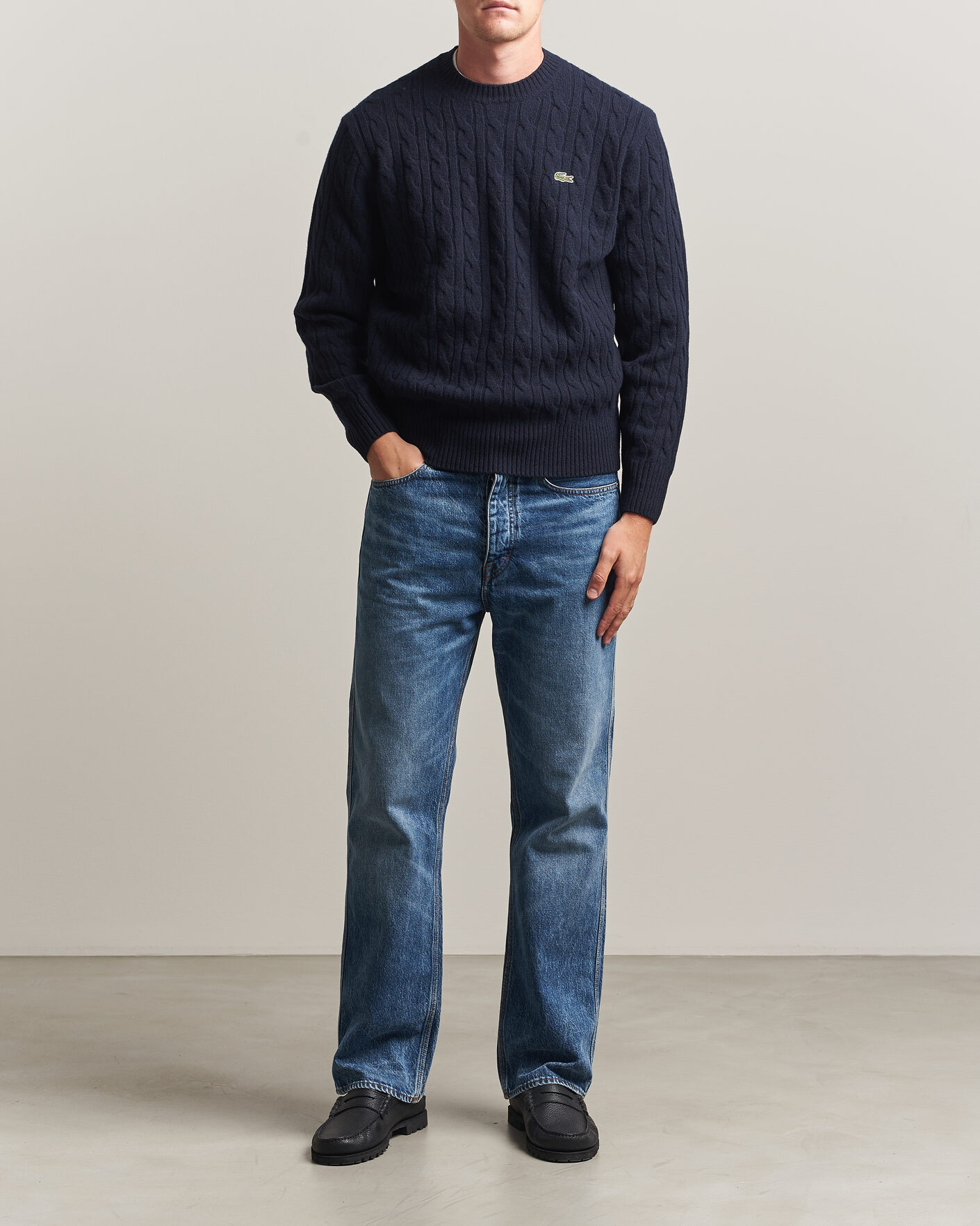 Uomini | Maglieria | Lacoste | Carded Wool Cable Crew Neck Navy Blue