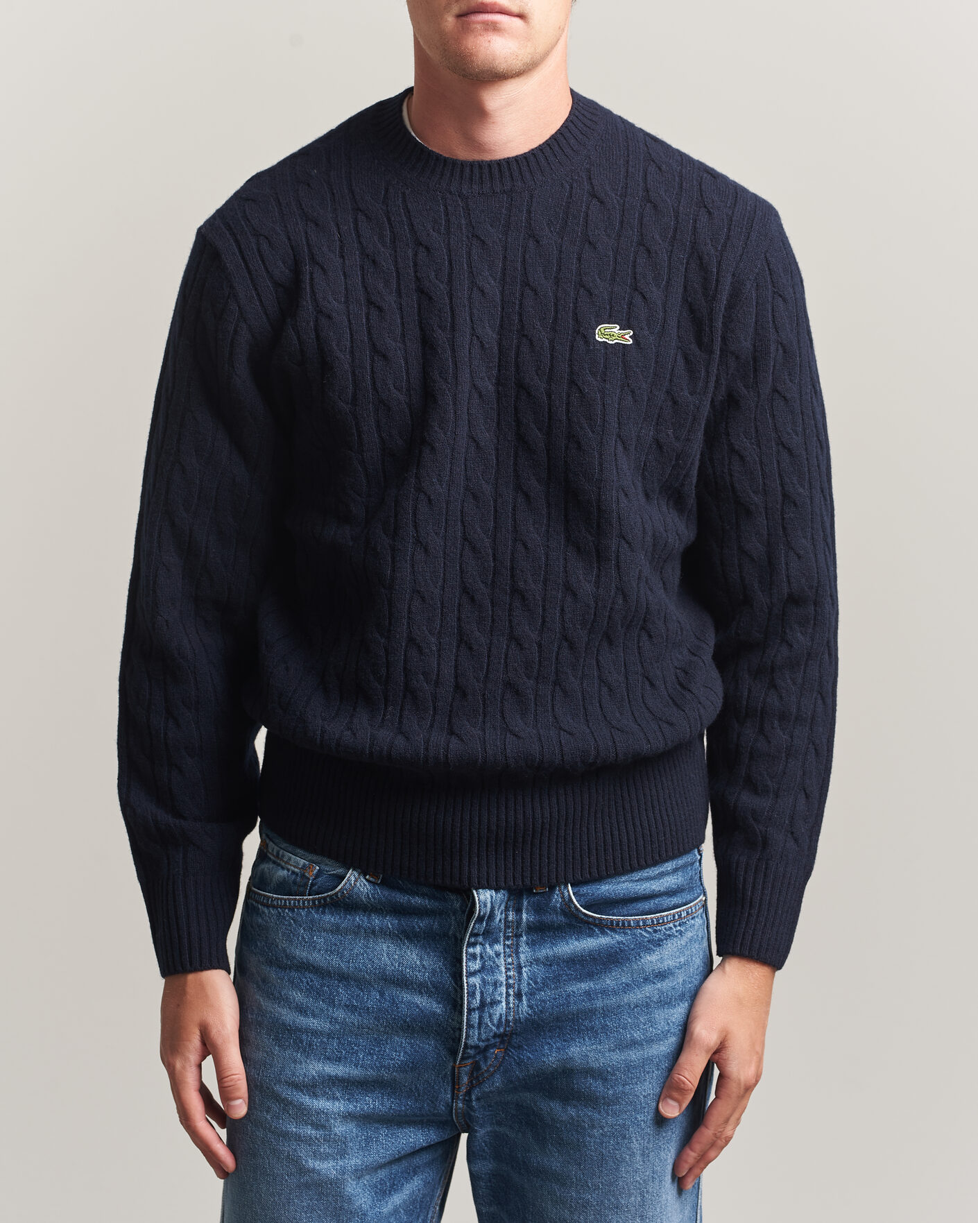 Uomini | Maglieria | Lacoste | Carded Wool Cable Crew Neck Navy Blue