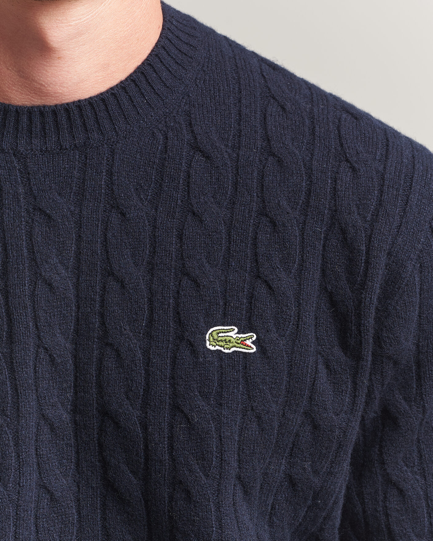 Uomini | Maglieria | Lacoste | Carded Wool Cable Crew Neck Navy Blue