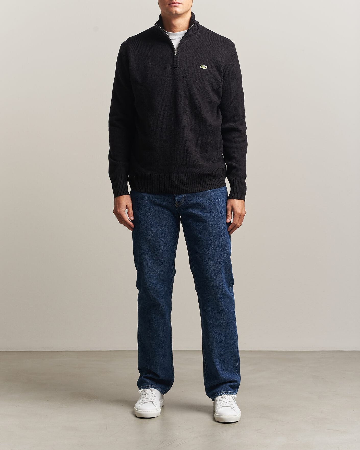 Uomini | Maglieria | Lacoste | Carded Wool Half Zip Black
